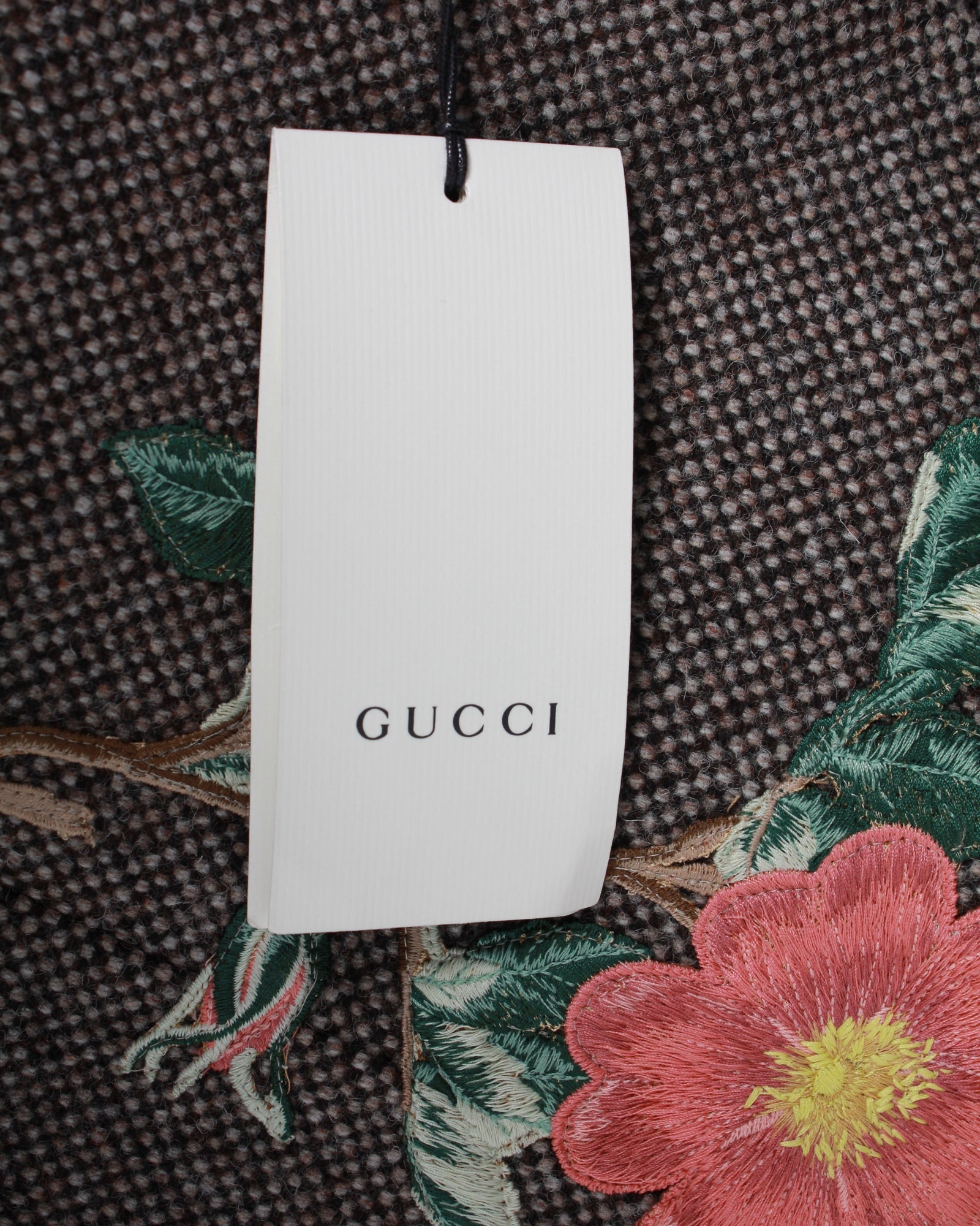 Gucci Floral Embroidered Checked Coat in Brown Wool
