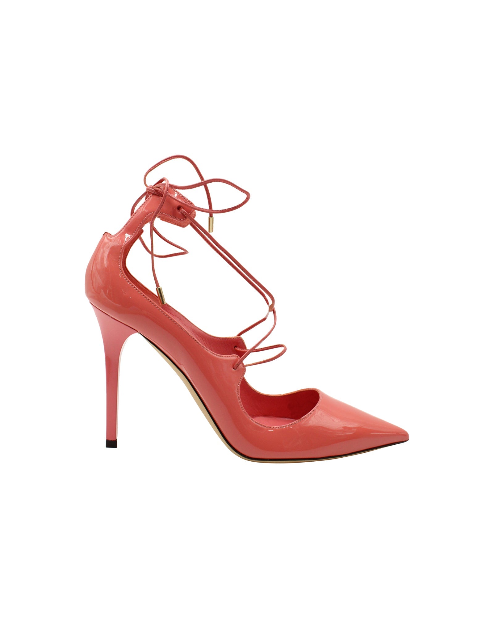 Women's Jimmy Choo Vita 100 Lace Up Pumps in Patent Leather Coral Pink