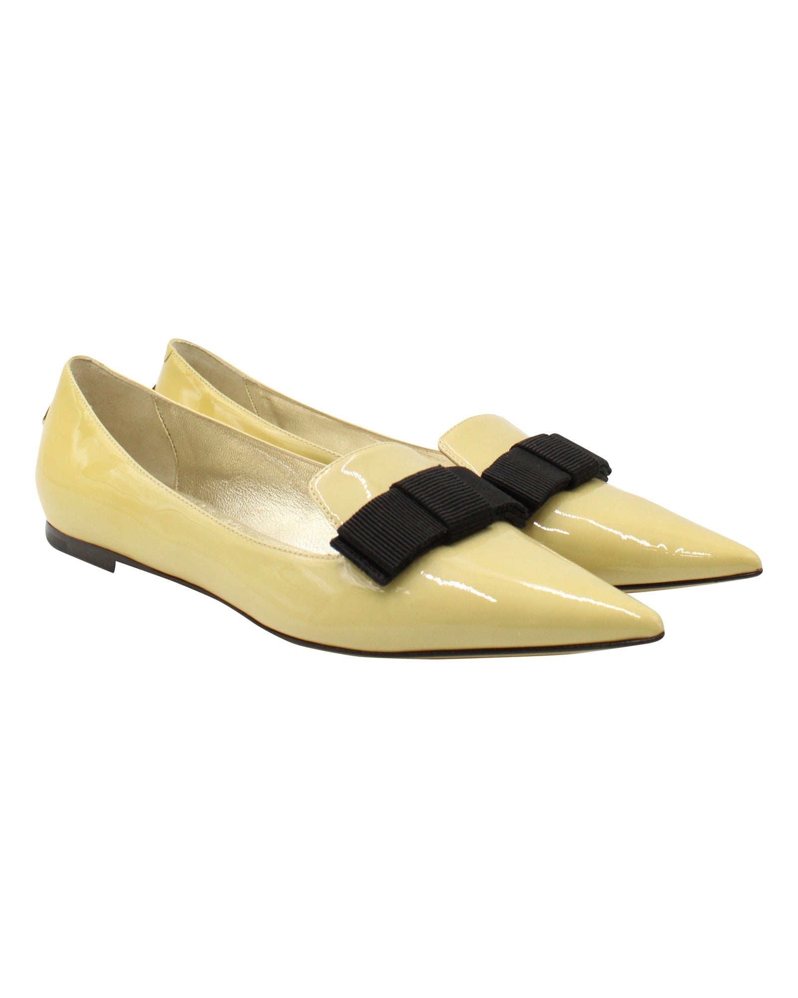 Women's Jimmy Choo Gala Bow Pointed Flats in Yellow Patent Leather