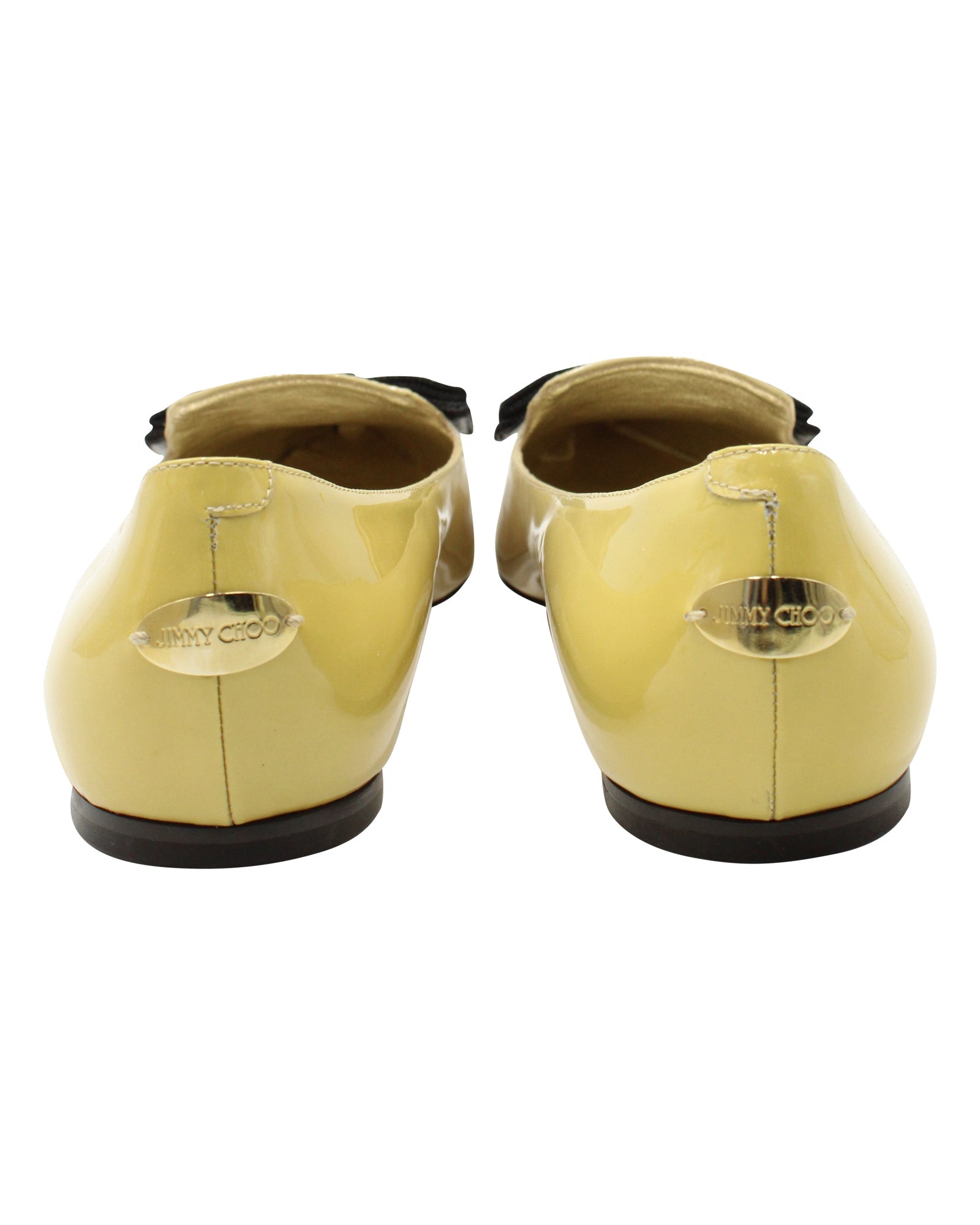 Women's Jimmy Choo Gala Bow Pointed Flats in Yellow Patent Leather