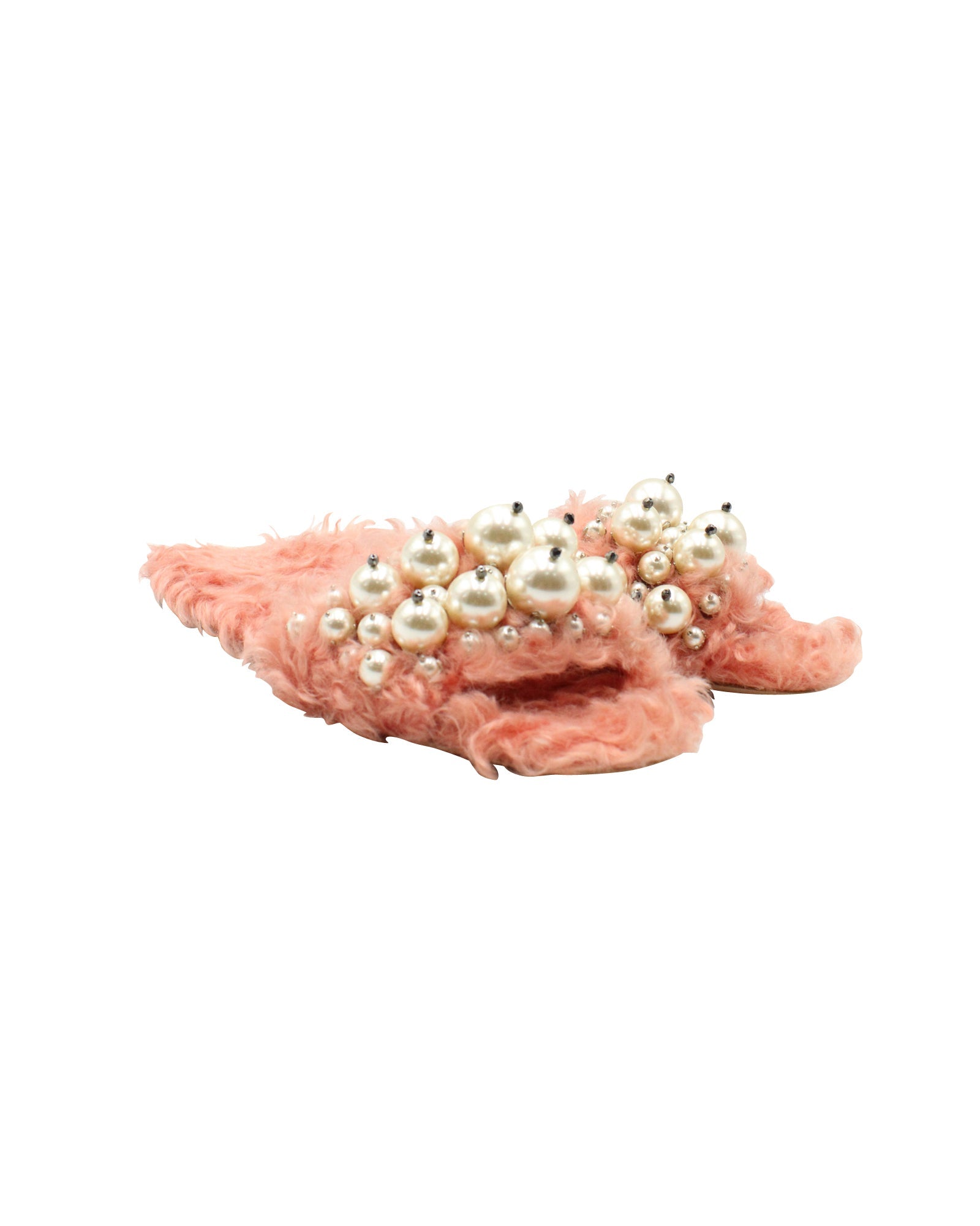 Women's Miu Miu Pearl Embellished Slides in Pink Faux Fur