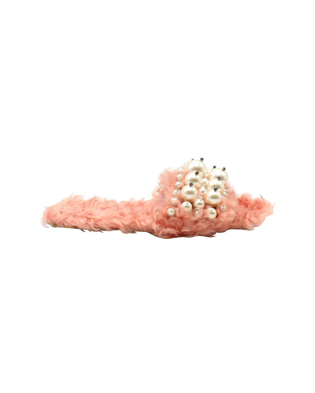 Women's Miu Miu Pearl Embellished Slides in Pink Faux Fur