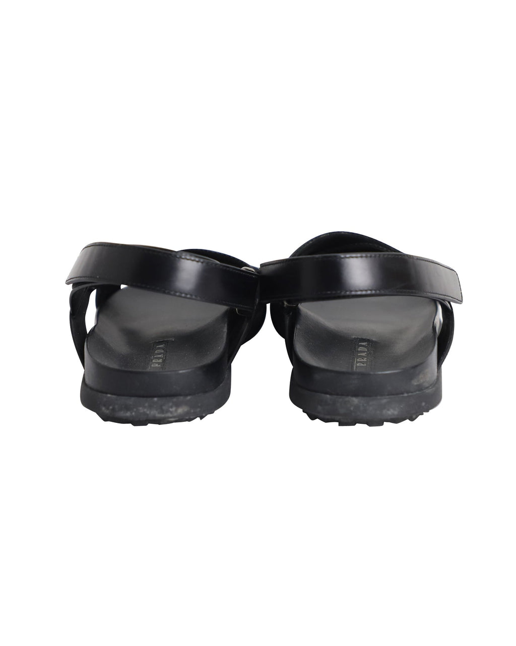 Prada Logo Strap Crisscross Sandals in Black Leather