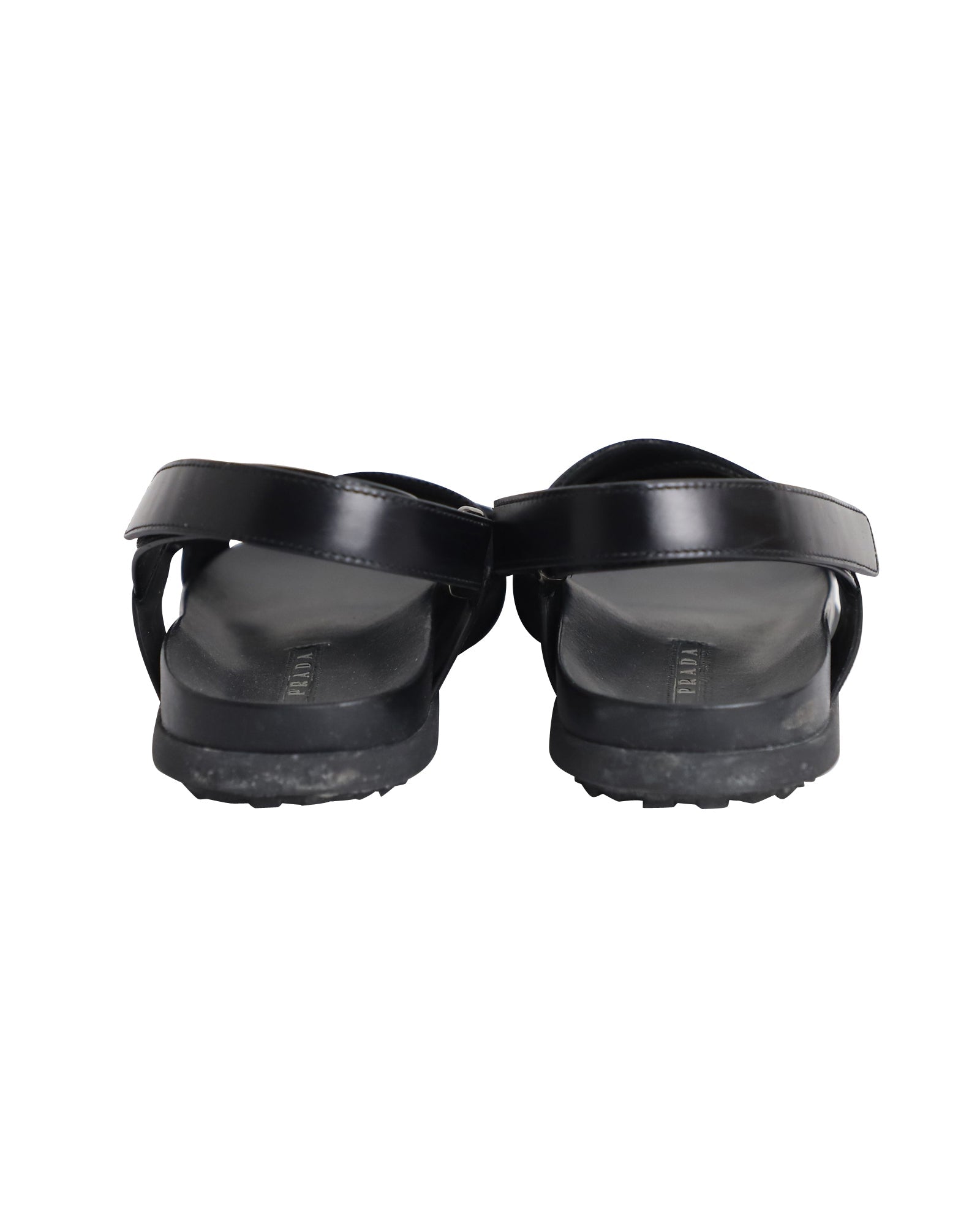Prada Logo Strap Crisscross Sandals in Black Leather