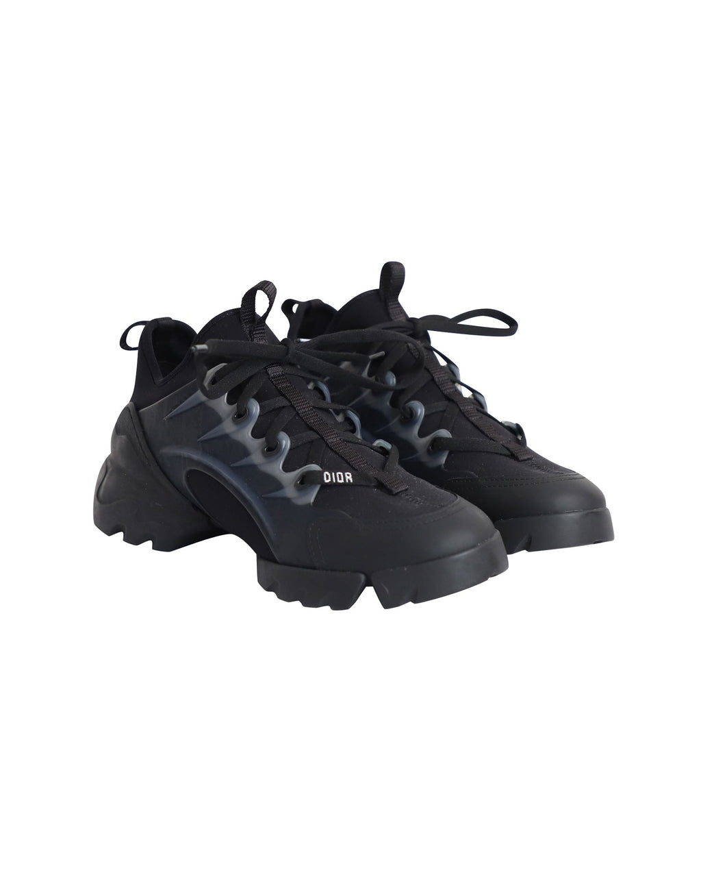 Women's Dior D-Connect Sneakers in Black Leather and Neoprene