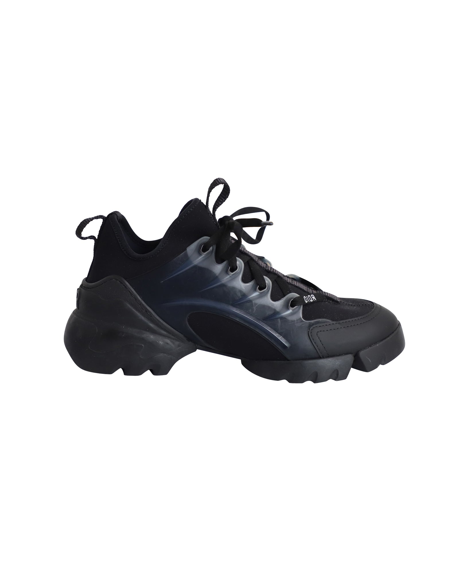 Women's Dior D-Connect Sneakers in Black Leather and Neoprene