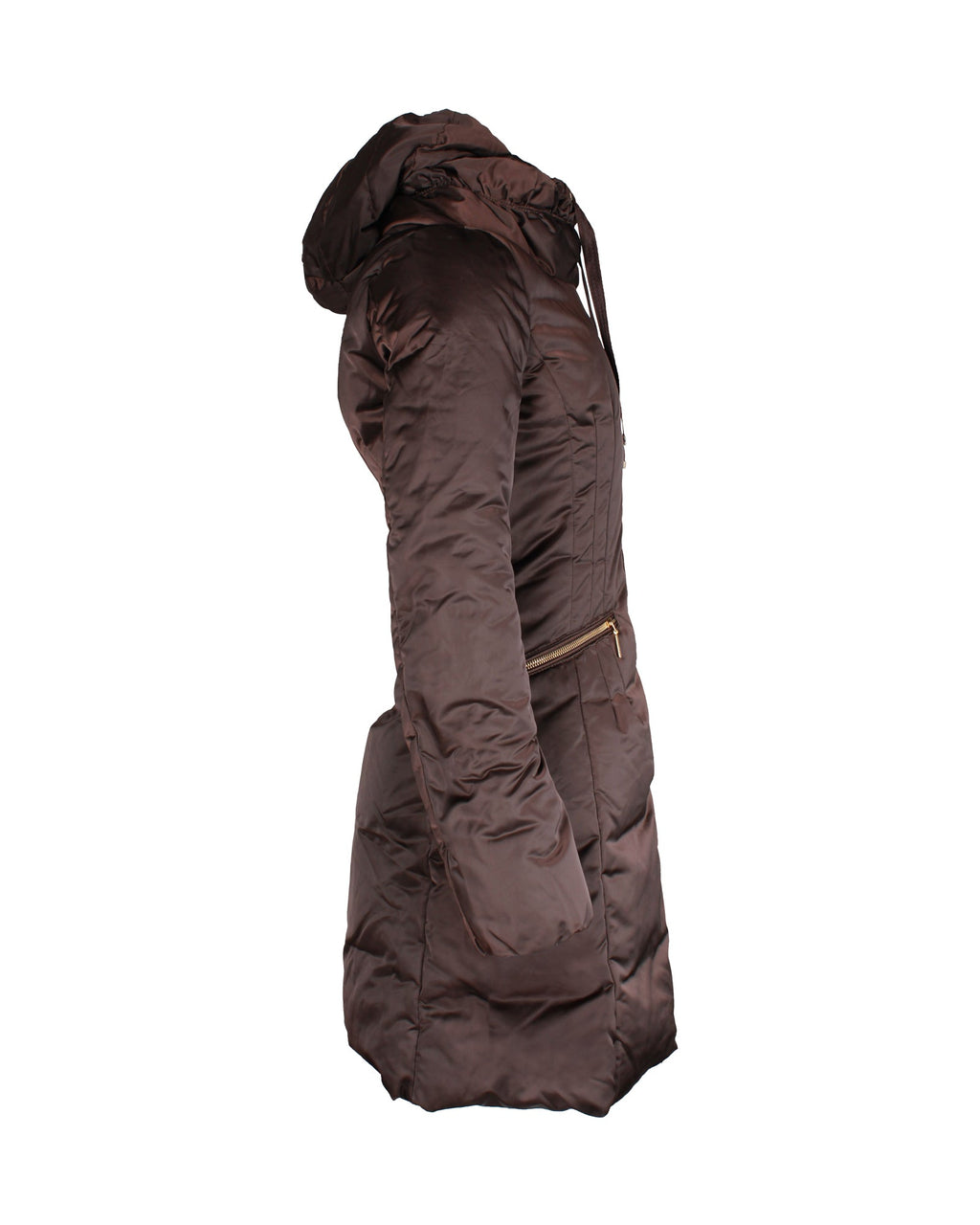 Moncler Puffed Long Coat in Brown Polyester
