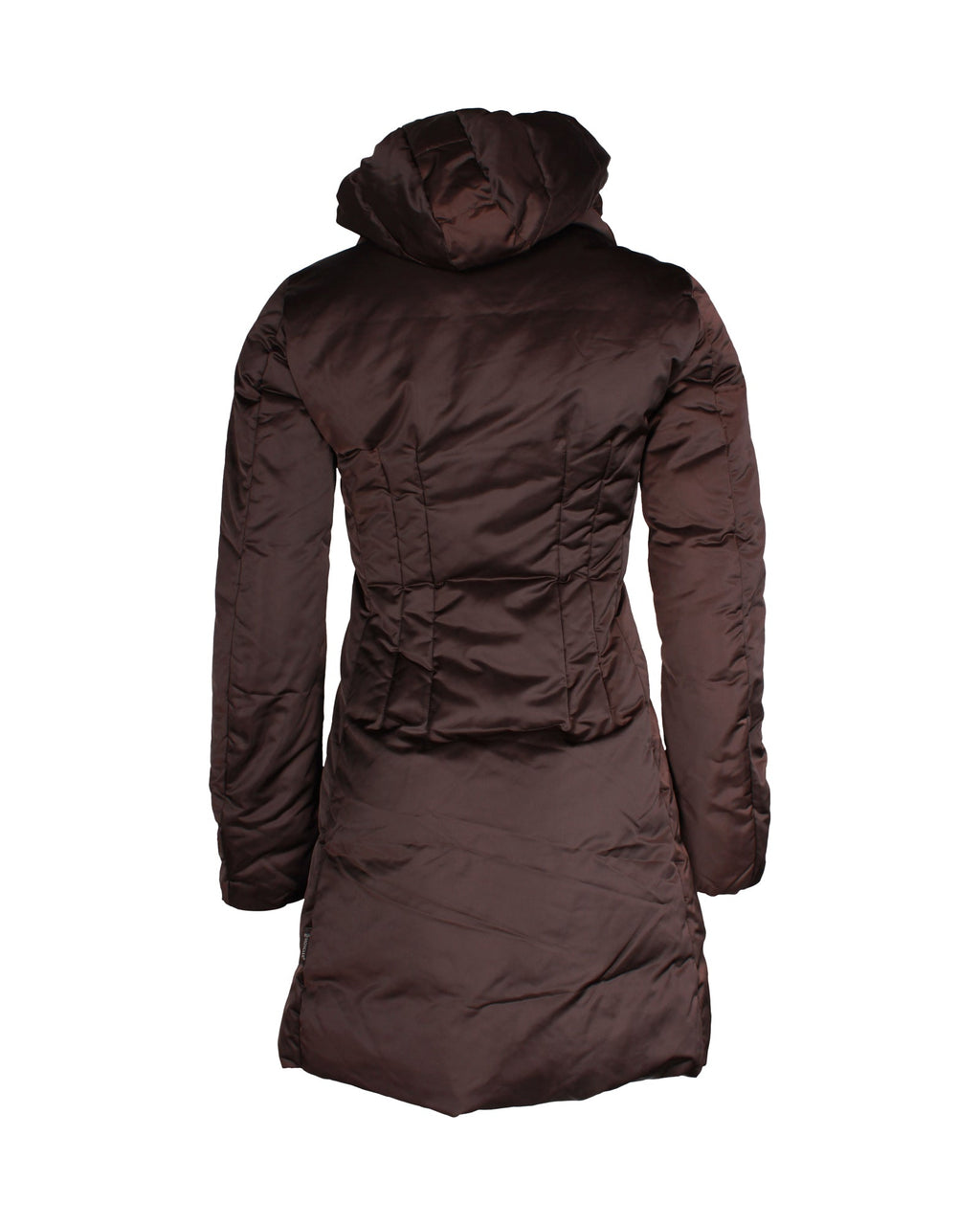 Moncler Puffed Long Coat in Brown Polyester