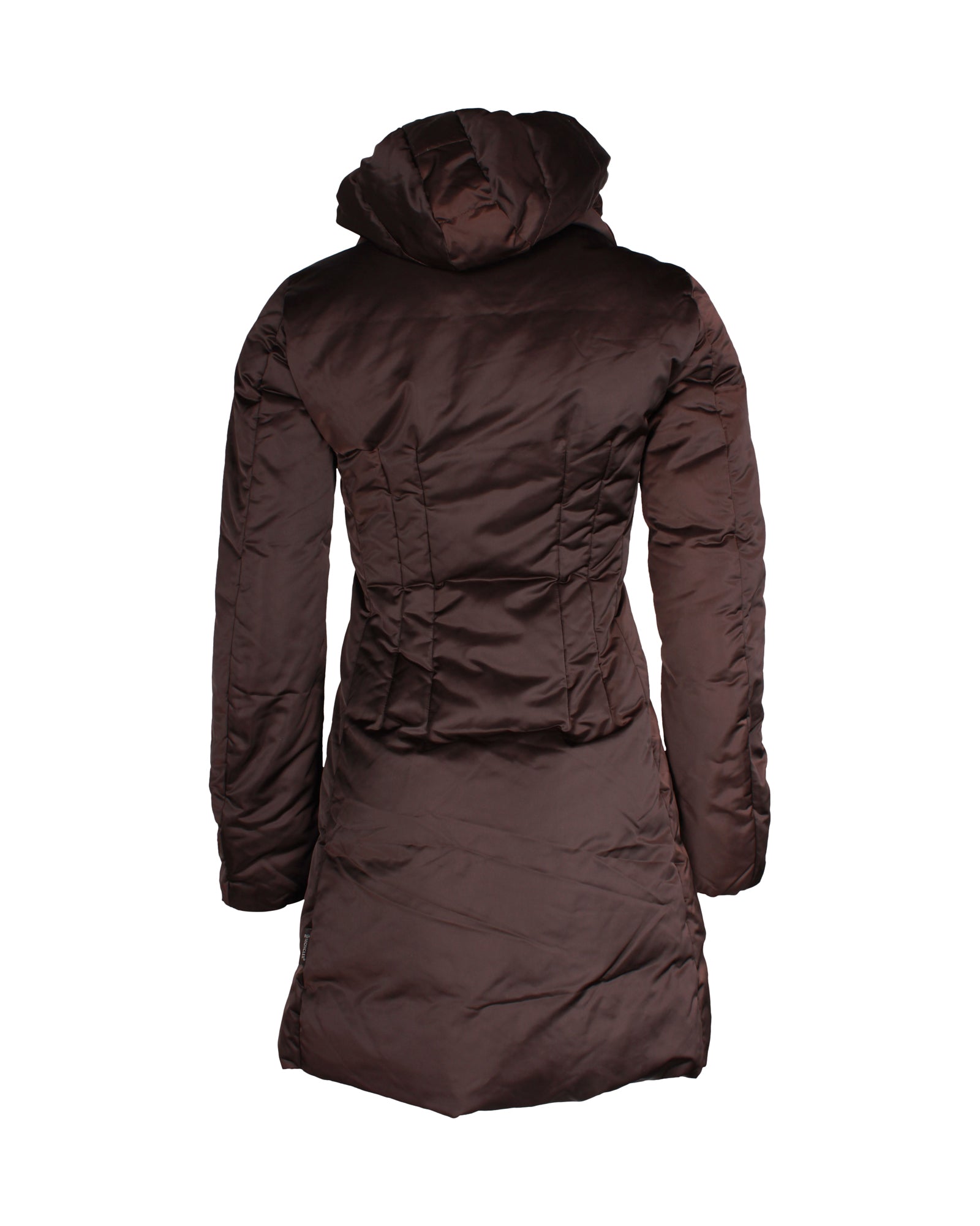 Moncler Puffed Long Coat in Brown Polyester