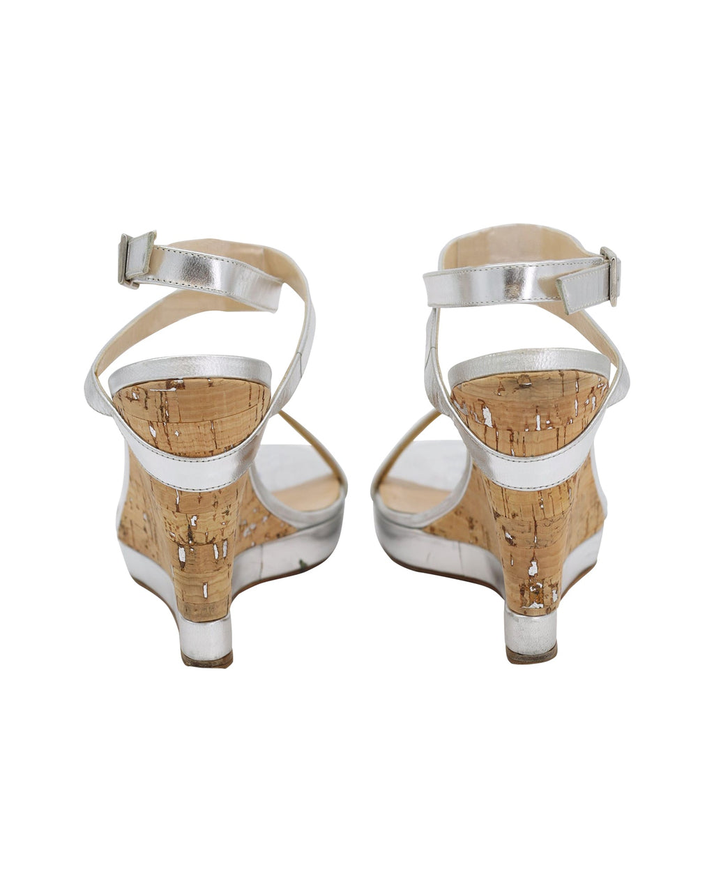 Jimmy Choo Strappy Wedge Heel Sandals in Silver Leather
