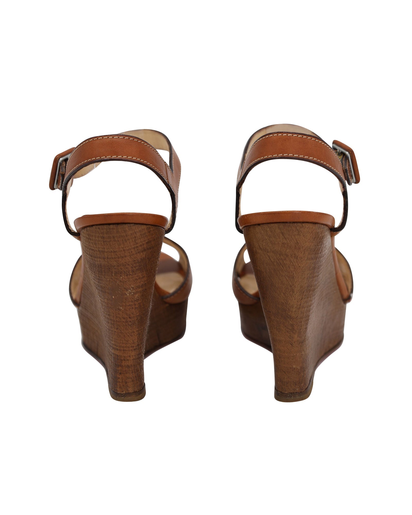 Christian Louboutin Wedge Heel Sandals in Caramel Brown Leather