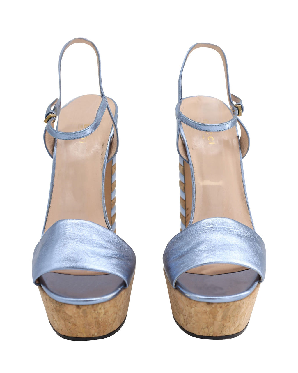 Gucci Ankle Strap Platform Sandals in Blue Leather