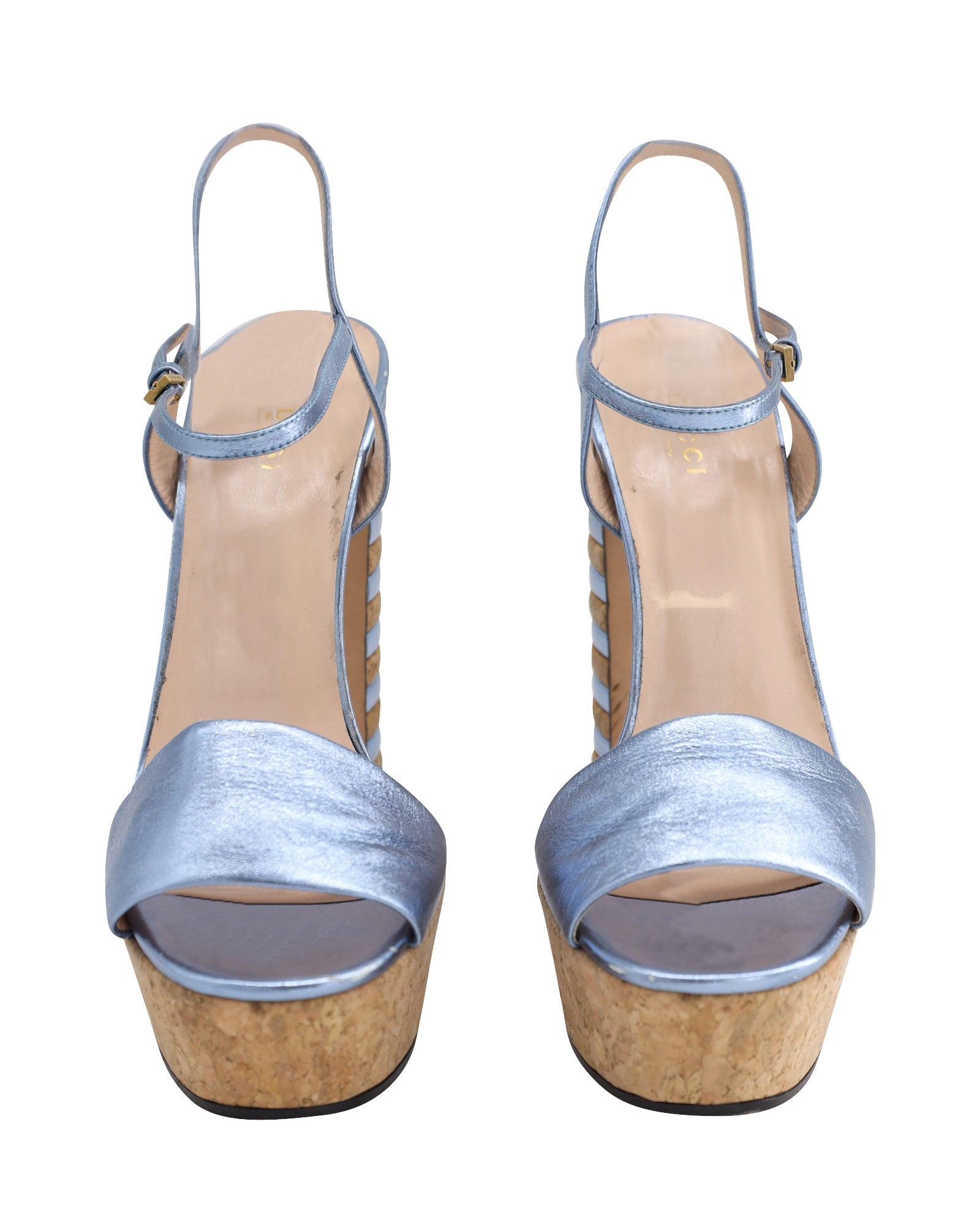Gucci Ankle Strap Platform Sandals in Blue Leather