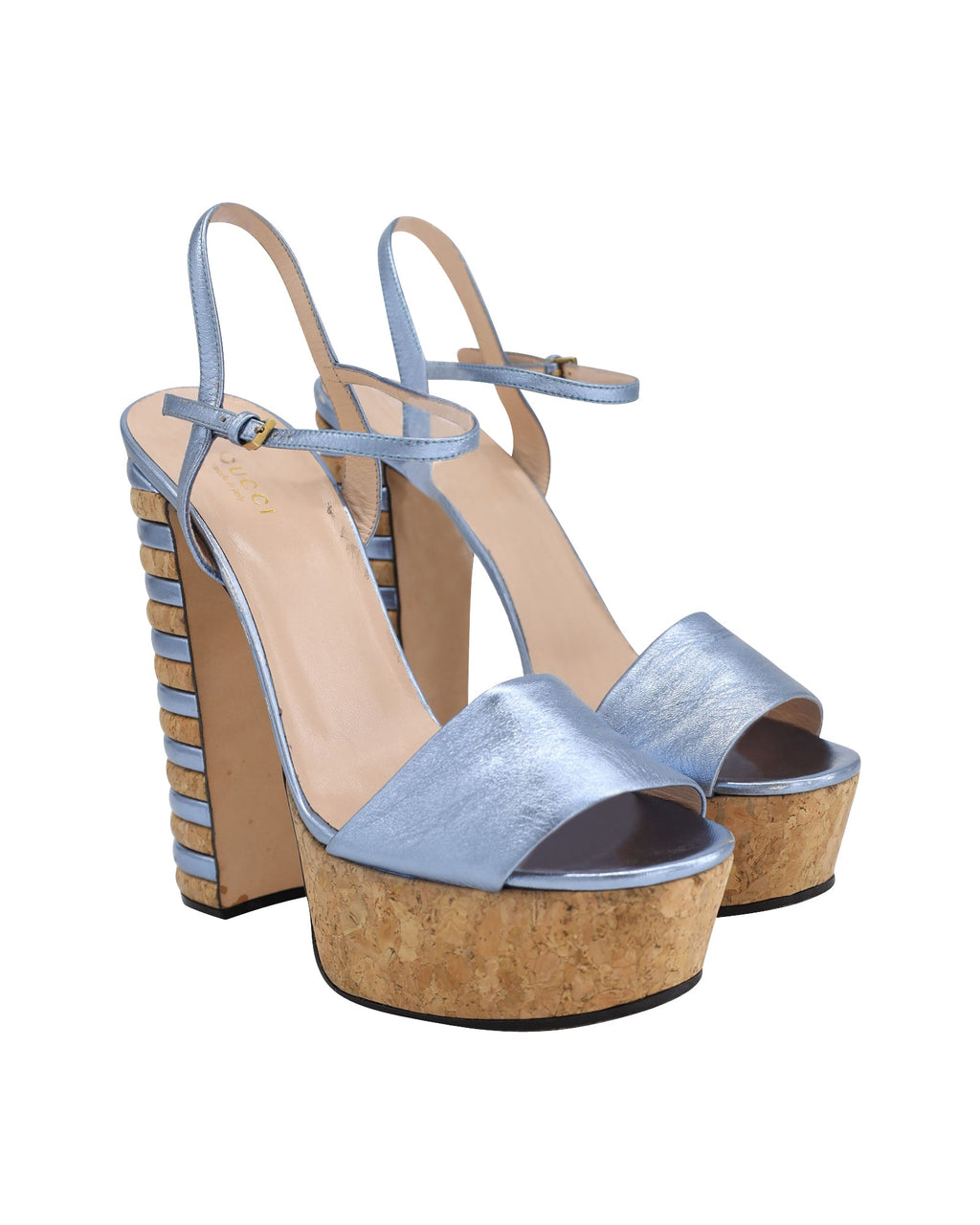 Gucci Ankle Strap Platform Sandals in Blue Leather