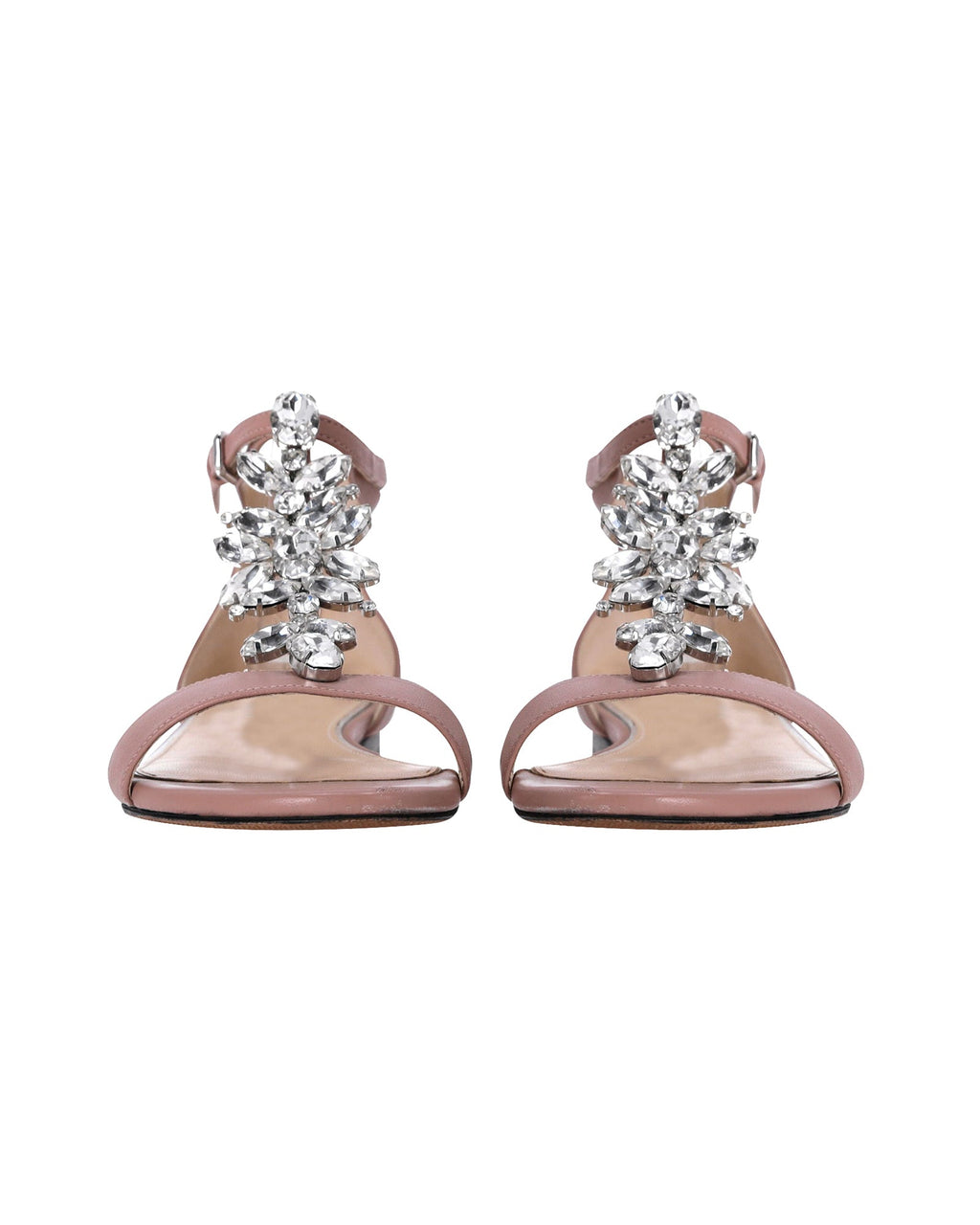 Women's Jimmy Choo Crystal Embellished T-strap Flat Sandals in Pink Leather