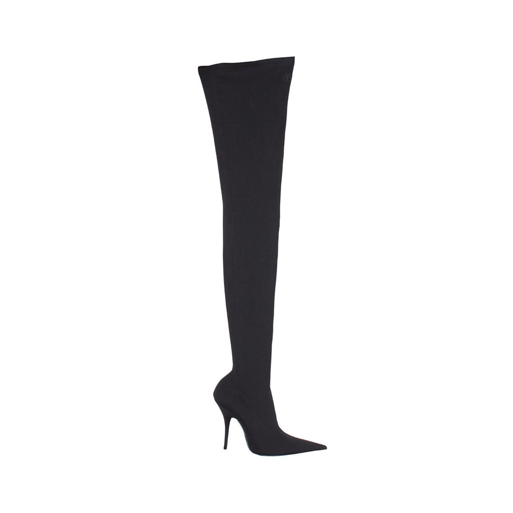 Women's Balenciaga Thigh-High Knife Boots in Black Polyamide