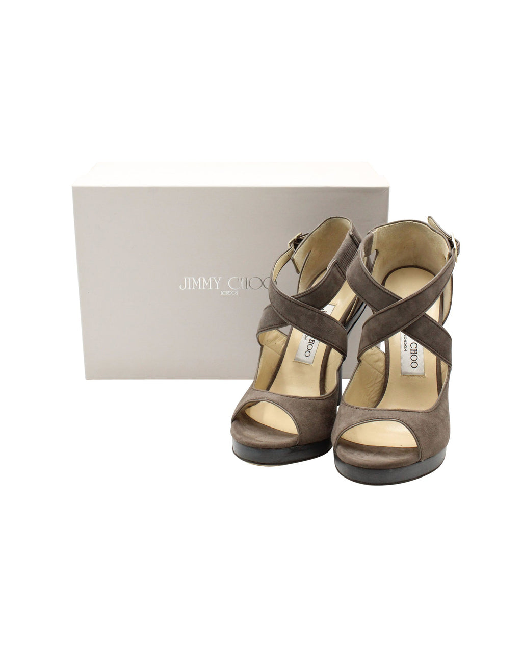 Women's Jimmy Choo Criscross Sandals in Grey Suede