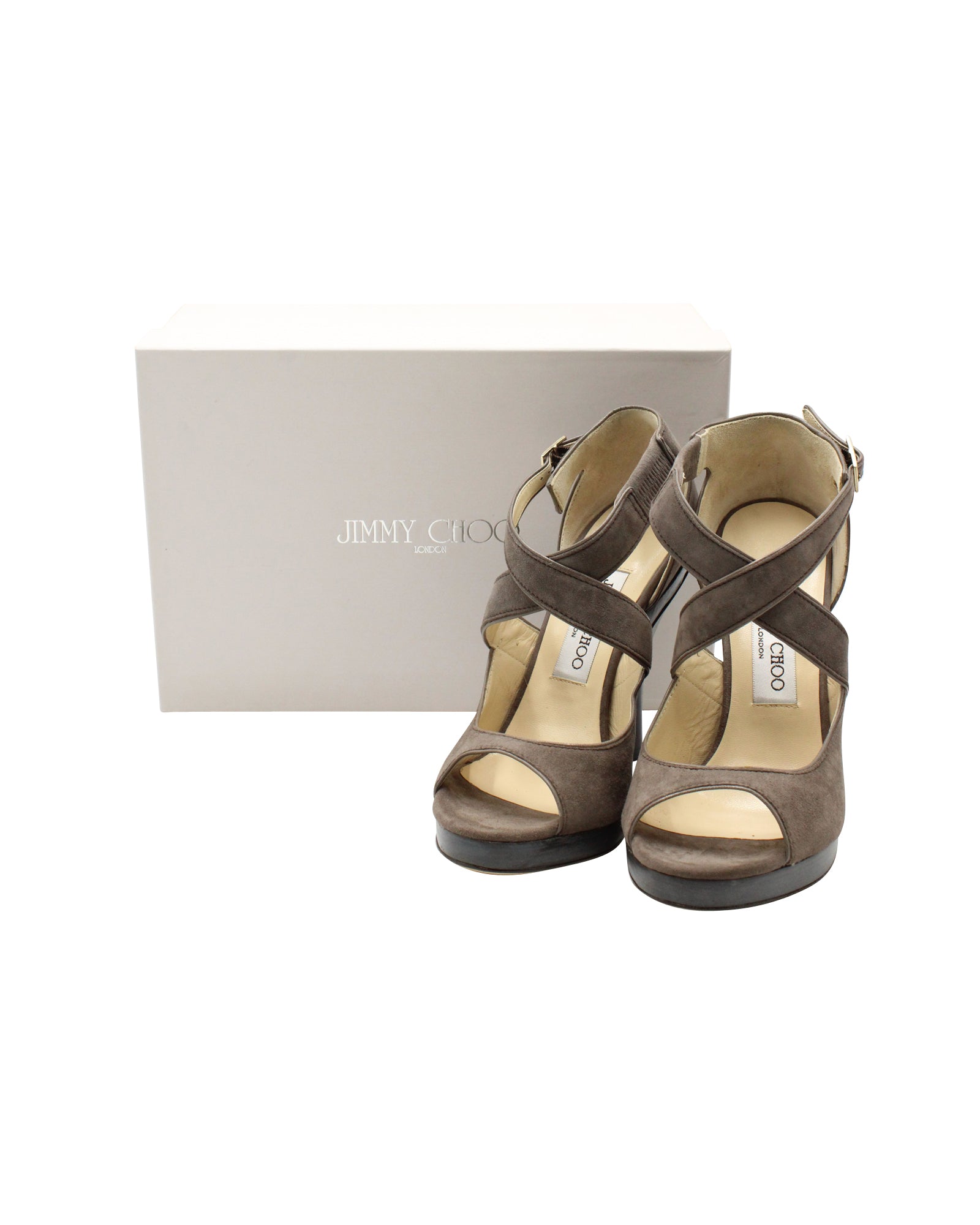Women's Jimmy Choo Criscross Sandals in Grey Suede