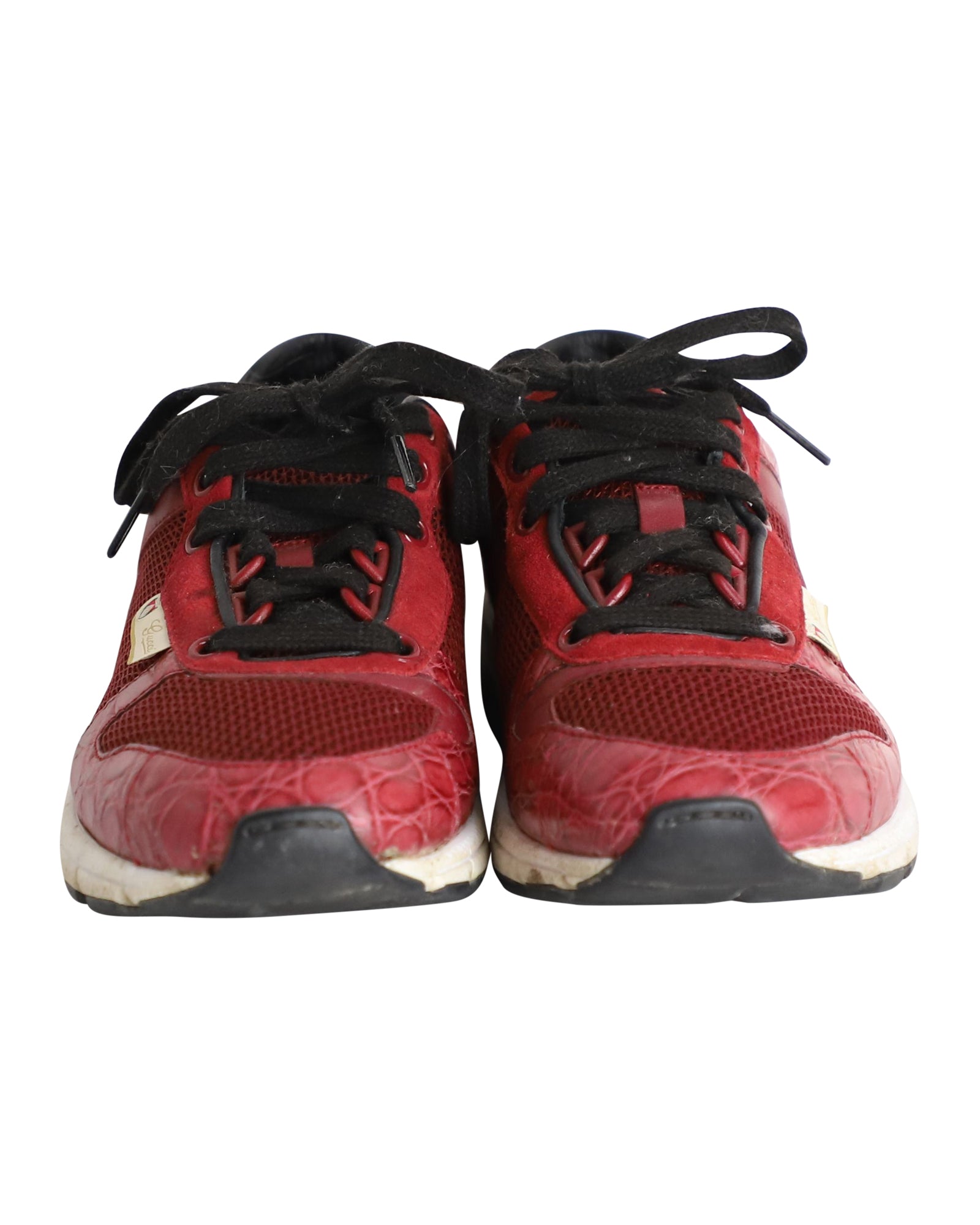 Gucci Vintage Croco-Embossed Low-Top Sneakers in Red Leather and Mesh