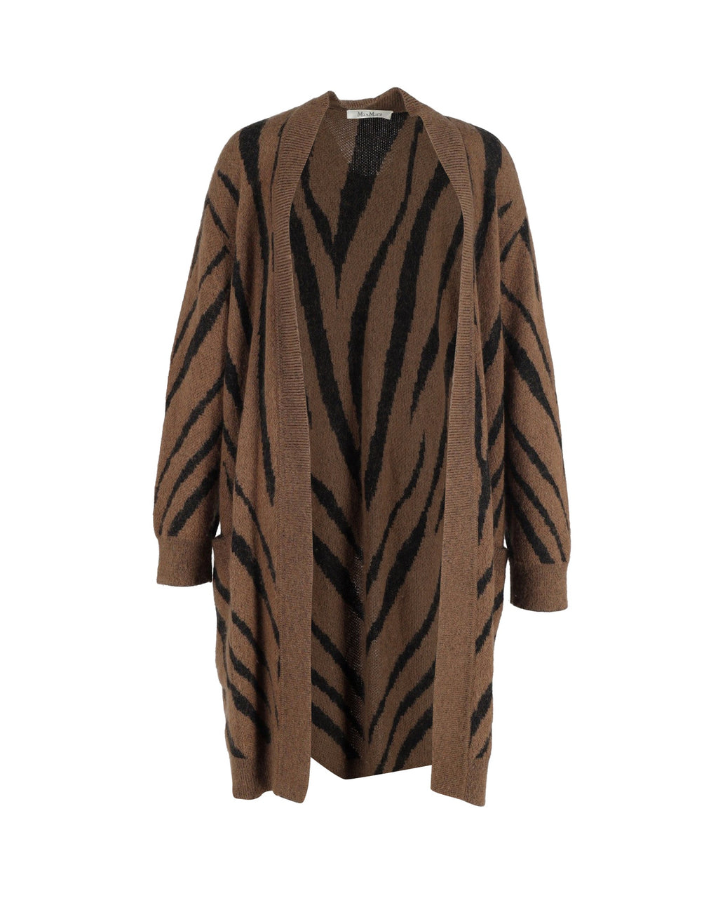 Max Mara Zebra Print Mohair Blend Knit igan In Brown Mohair