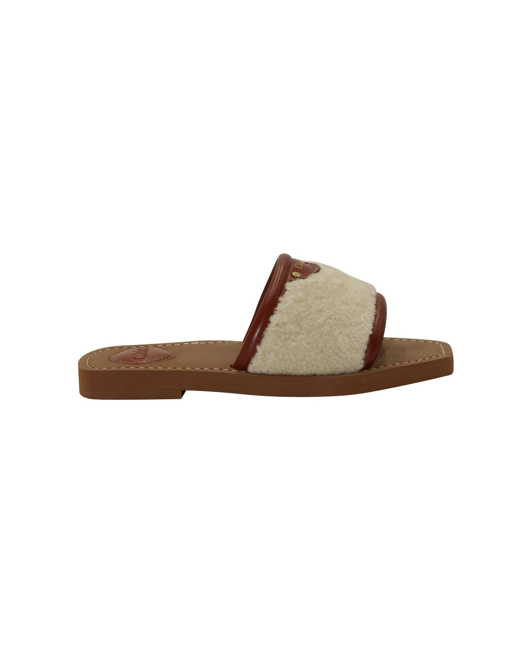 Chloe Woody Flat Mule in Brown Leather and Cream Shearling