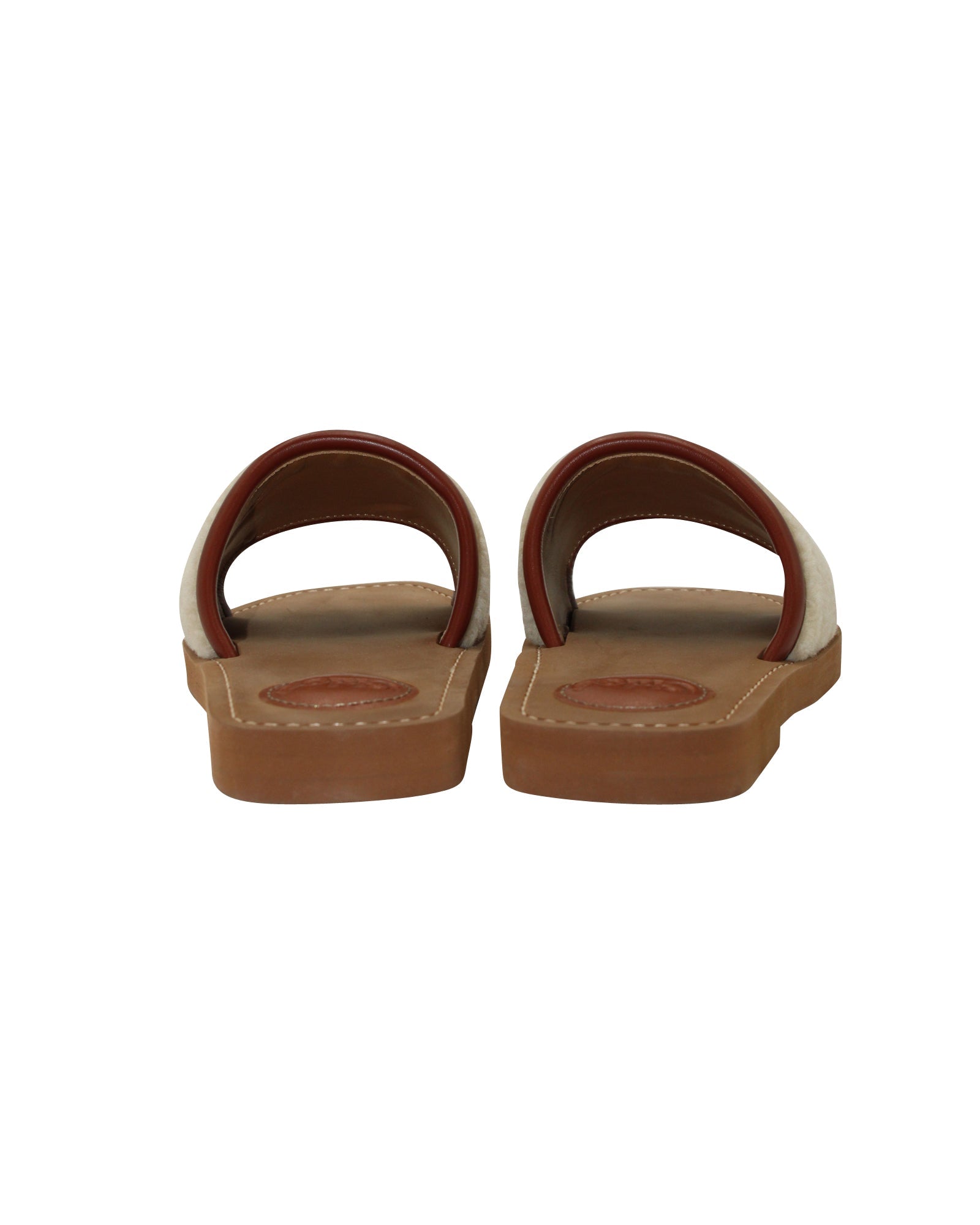 Chloe Woody Flat Mule in Brown Leather and Cream Shearling