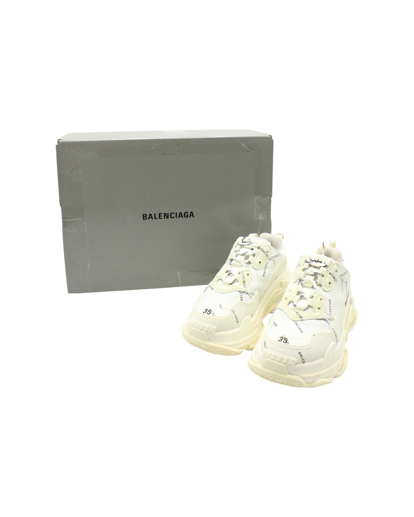 Women's Balenciaga Triple S Sneakers Allover Logo in White Polyurethane
