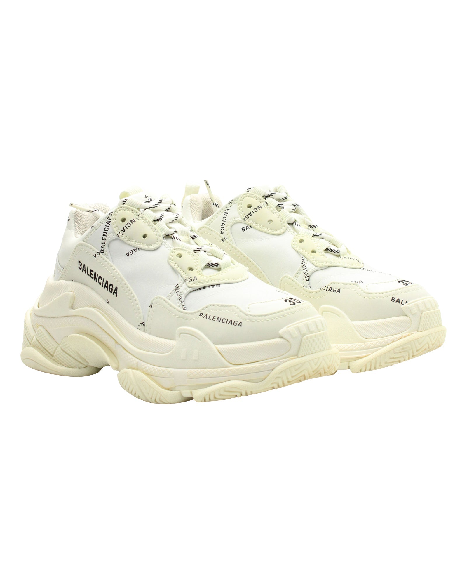 Women's Balenciaga Triple S Sneakers Allover Logo in White Polyurethane