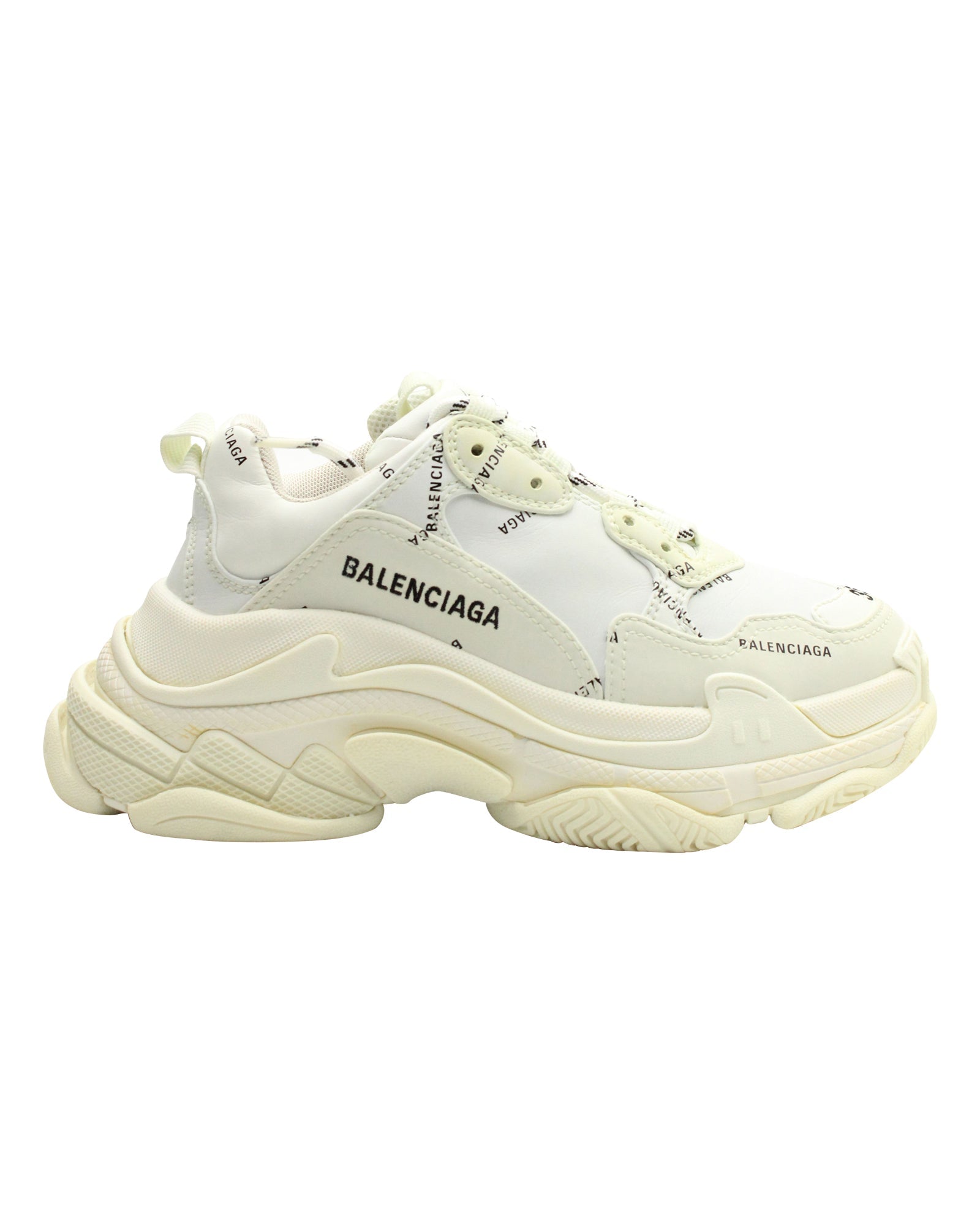 Women's Balenciaga Triple S Sneakers Allover Logo in White Polyurethane
