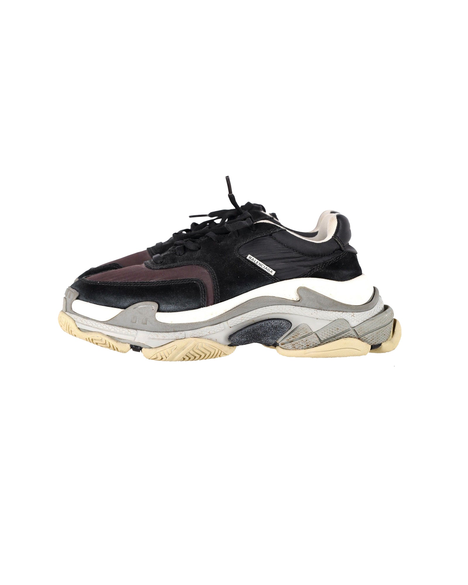 Men's Balenciaga Triple S Sneakers in Black and Burgundy Suede