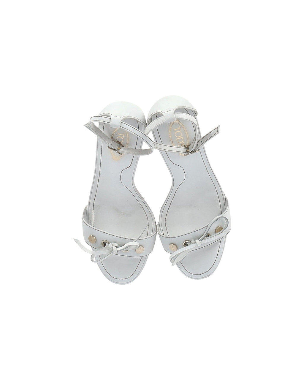 Women's Tod's Bow Detail Wedge Sandals in White Leather
