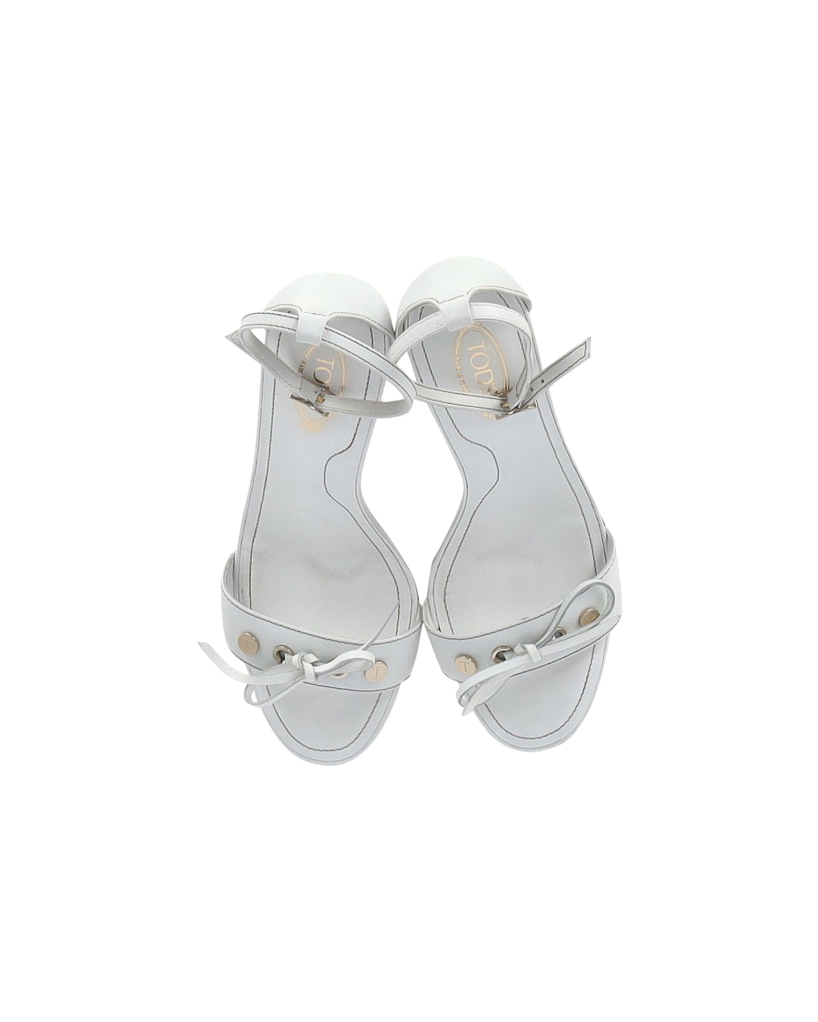 Women's Tod's Bow Detail Wedge Sandals in White Leather