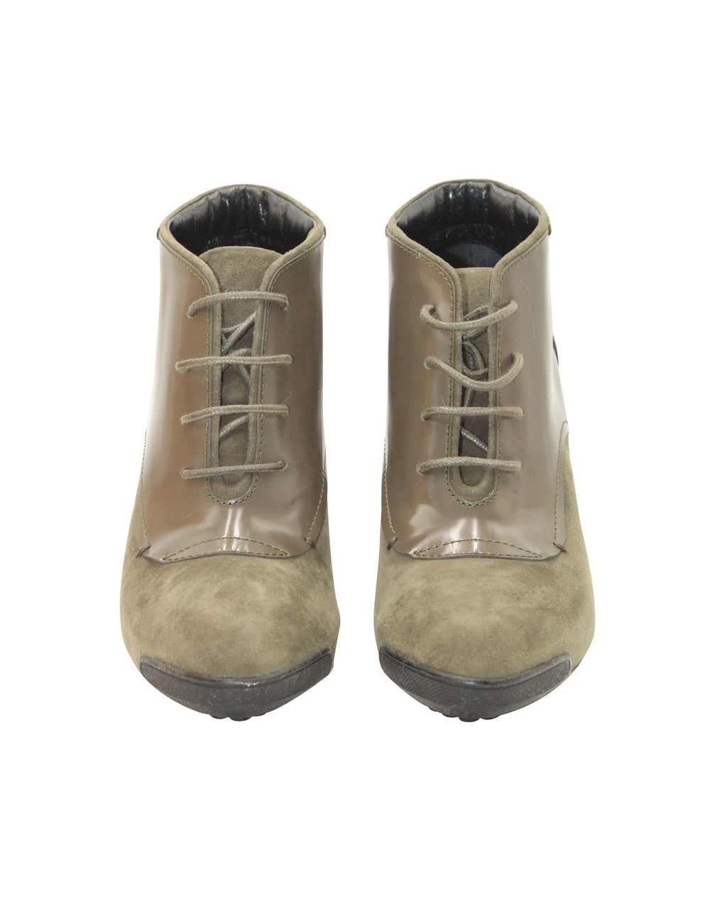 Women's Tod's Lace-Up High Heel Boots in Olive Suede and Leather