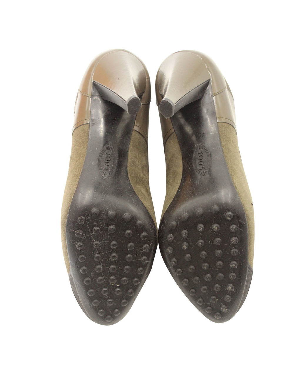 Women's Tod's Lace-Up High Heel Boots in Olive Suede and Leather