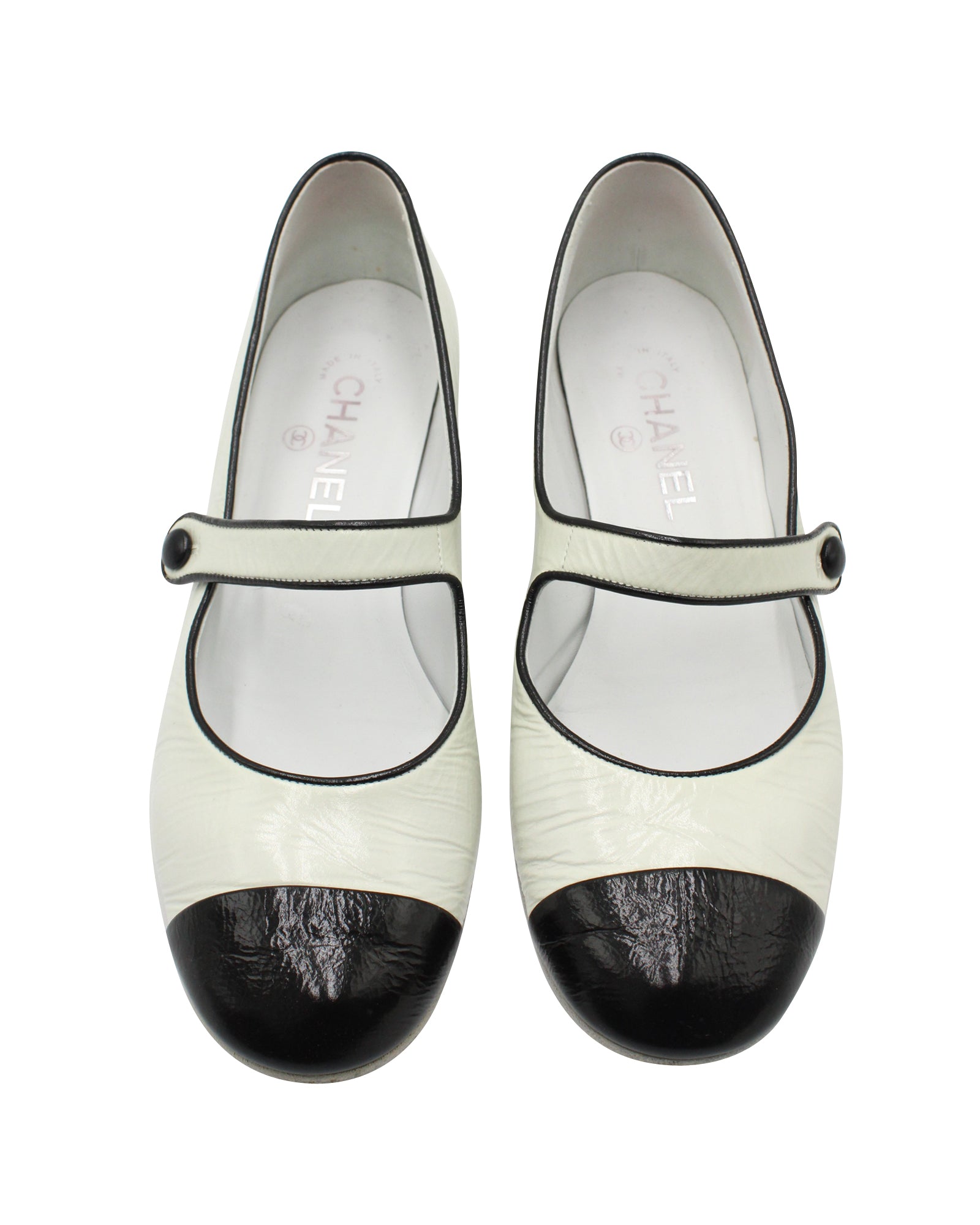 Chanel Cap Toe Mary Janes in White Leather