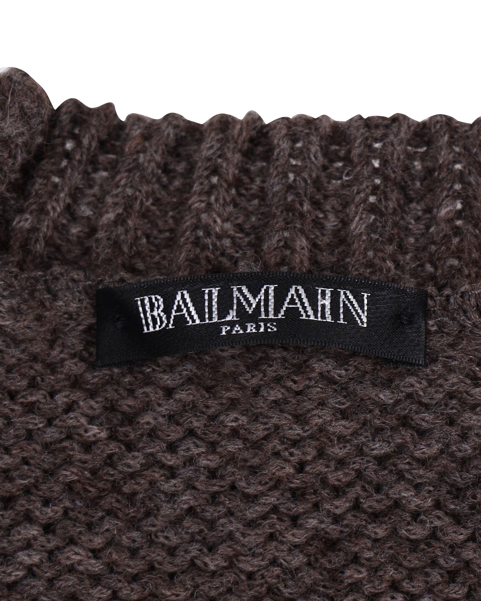 Balmain Knitted Crewneck Sweater in Brown Wool