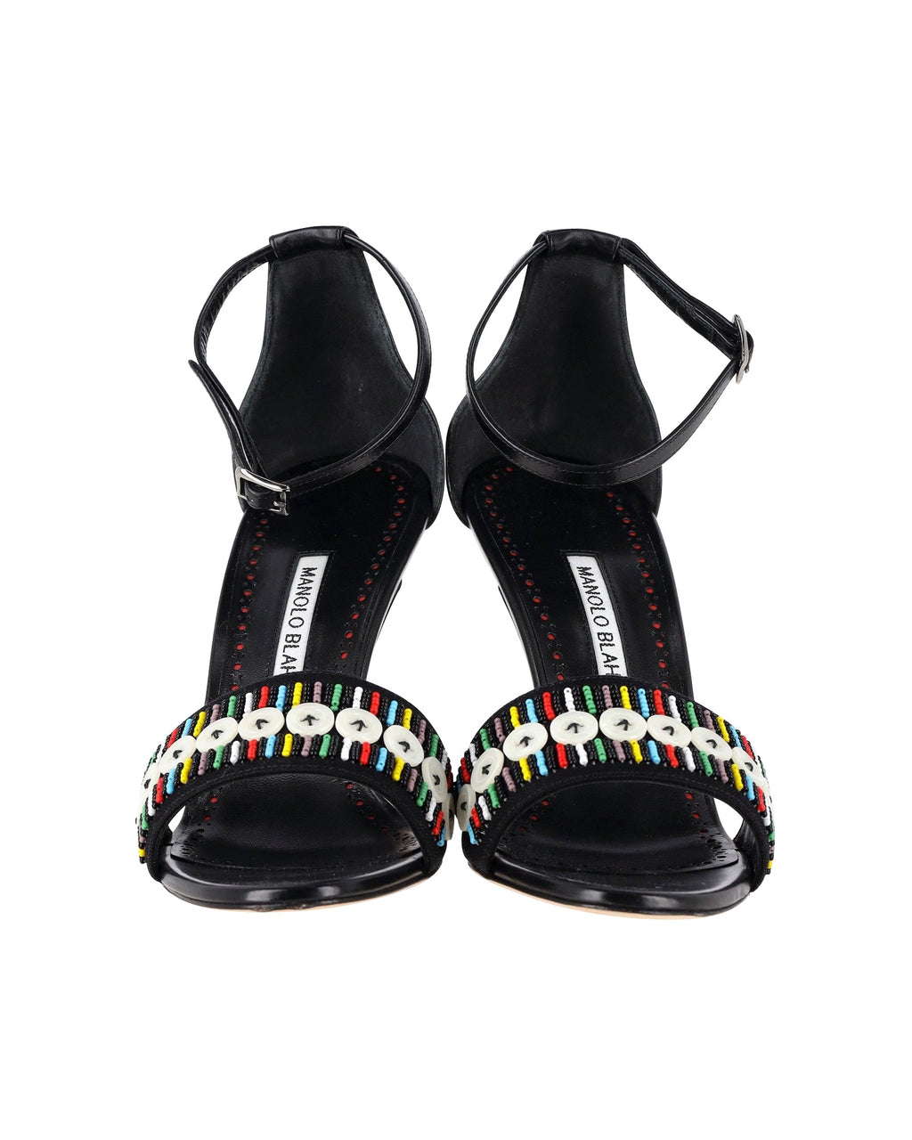 Women's Manolo Blahnik Beaded Open-Toe Sandals in Black Leather