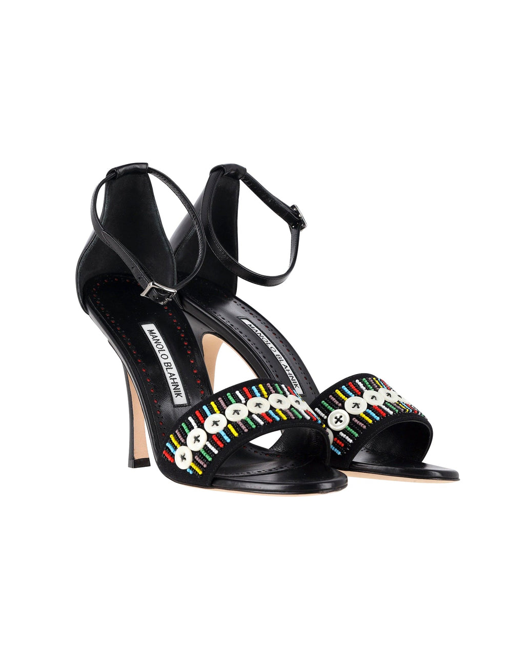 Women's Manolo Blahnik Beaded Open-Toe Sandals in Black Leather