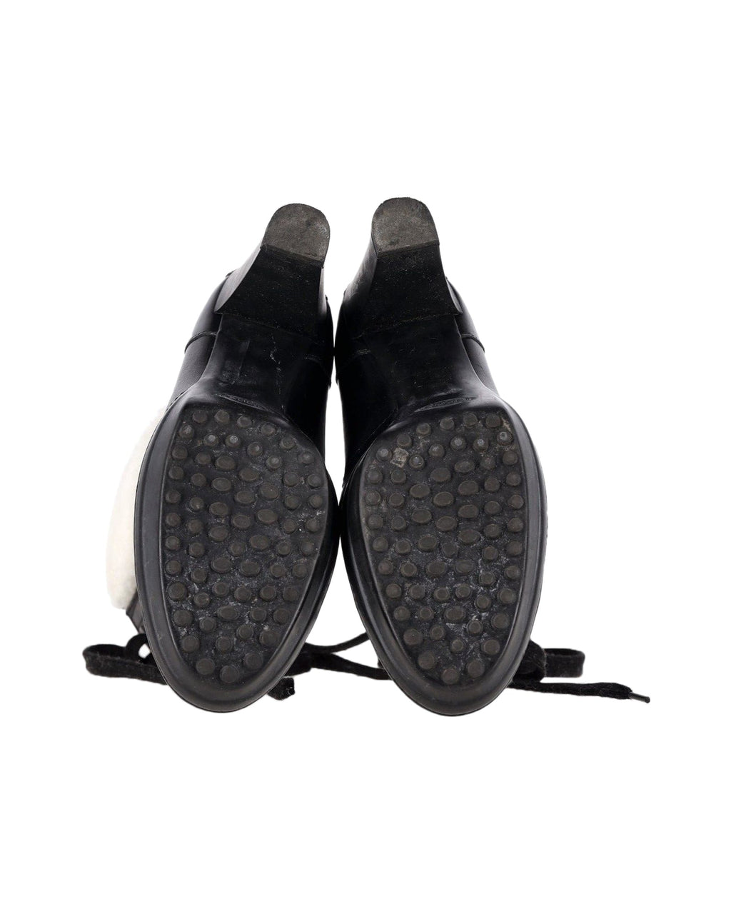 Women's Tod's Shearling Lace-Up Heeled Boots in Black Leather