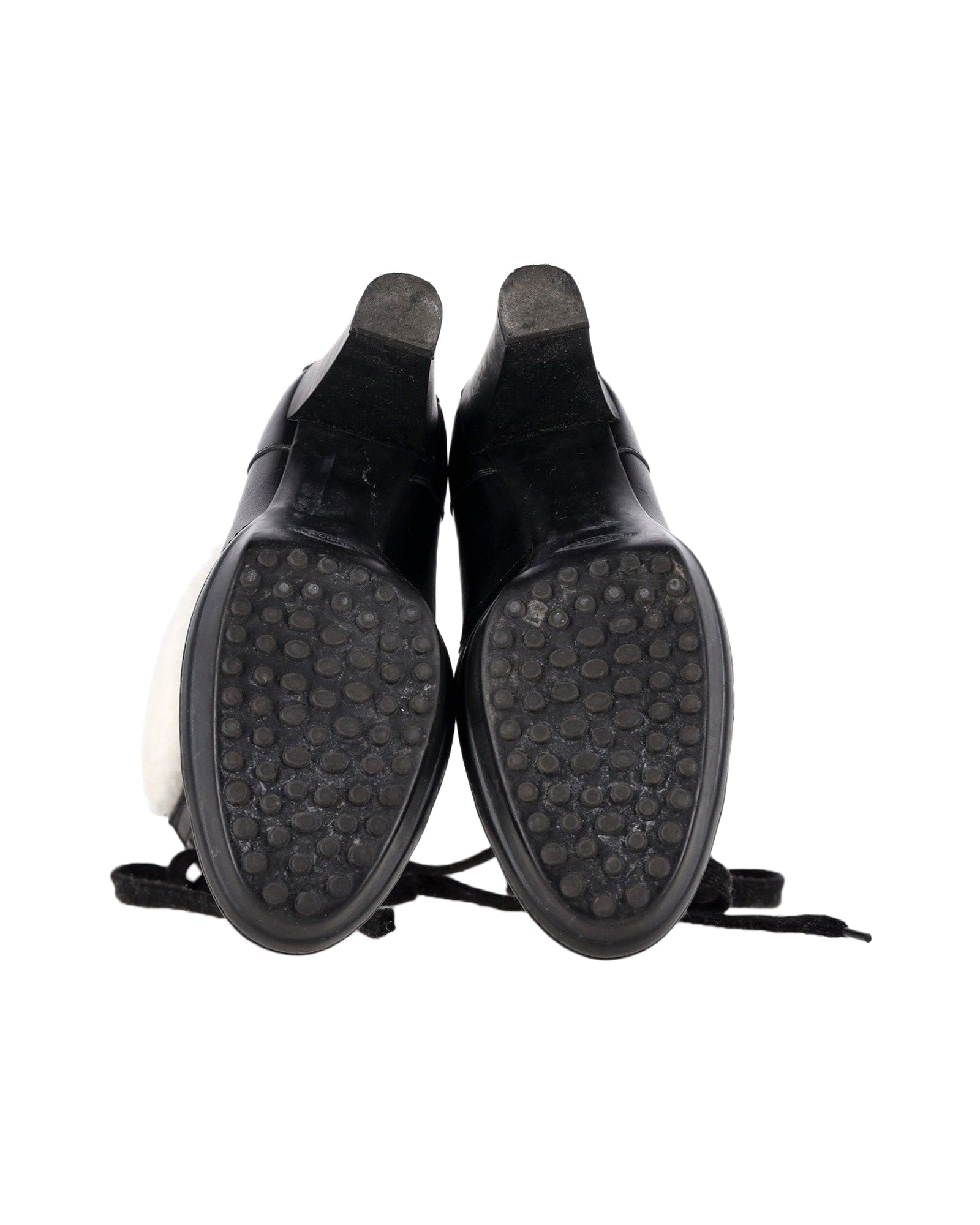 Women's Tod's Shearling Lace-Up Heeled Boots in Black Leather