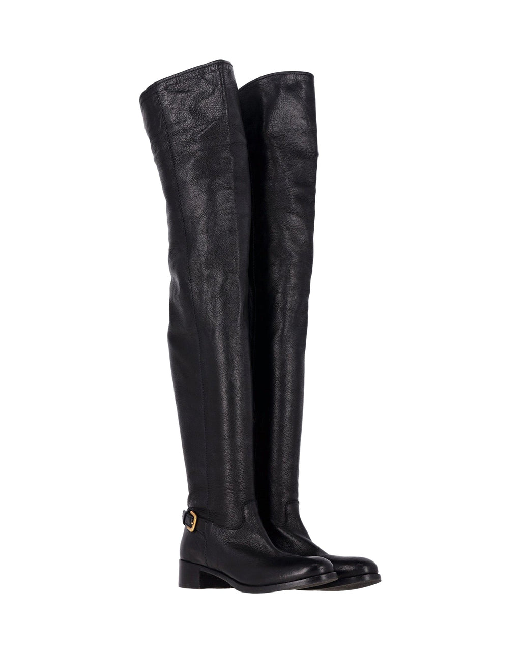 Prada Over-The-Knee Buckled Boots in Black Leather