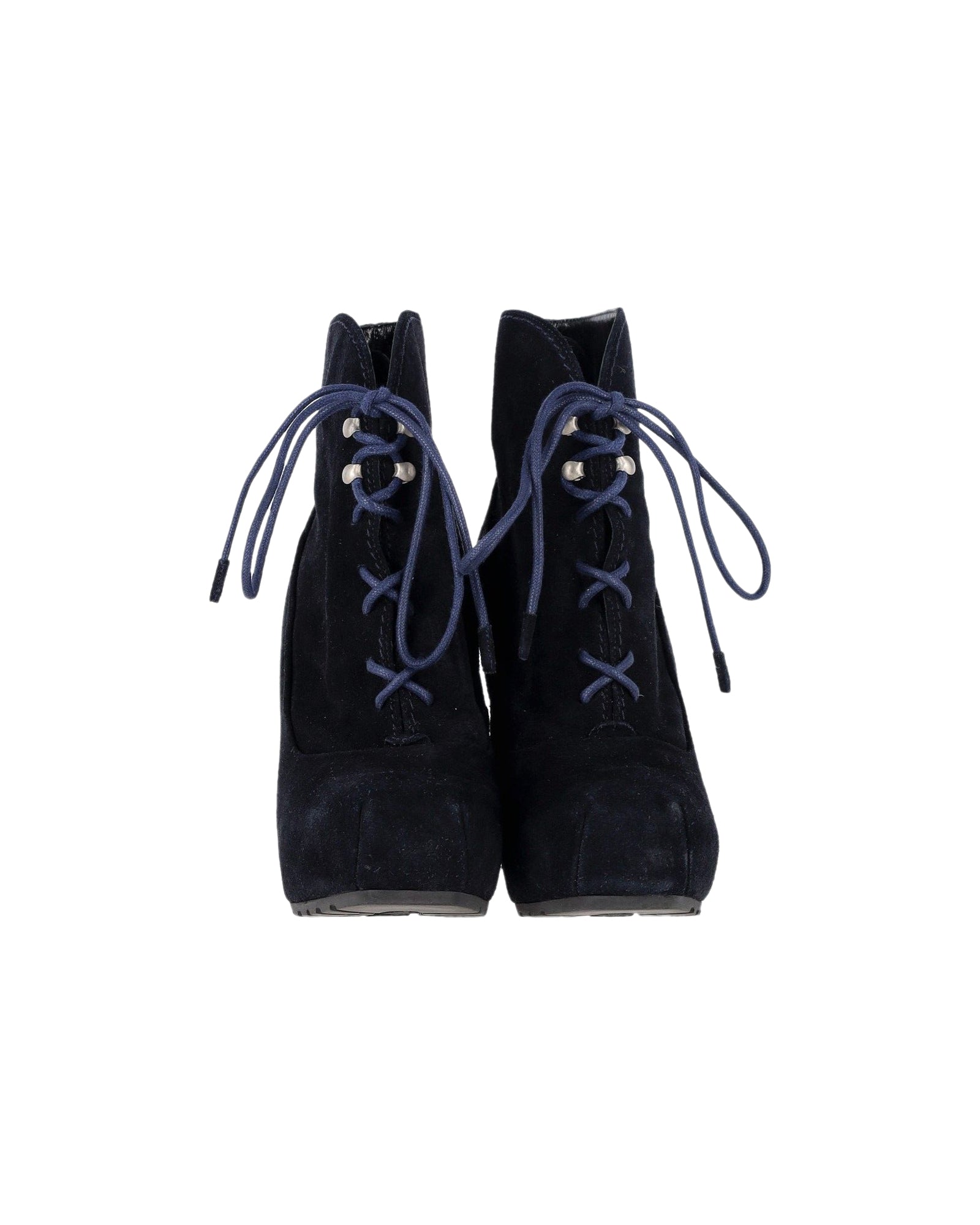 Women's Proenza Schouler Lace-Up Boots in Navy Blue Suede