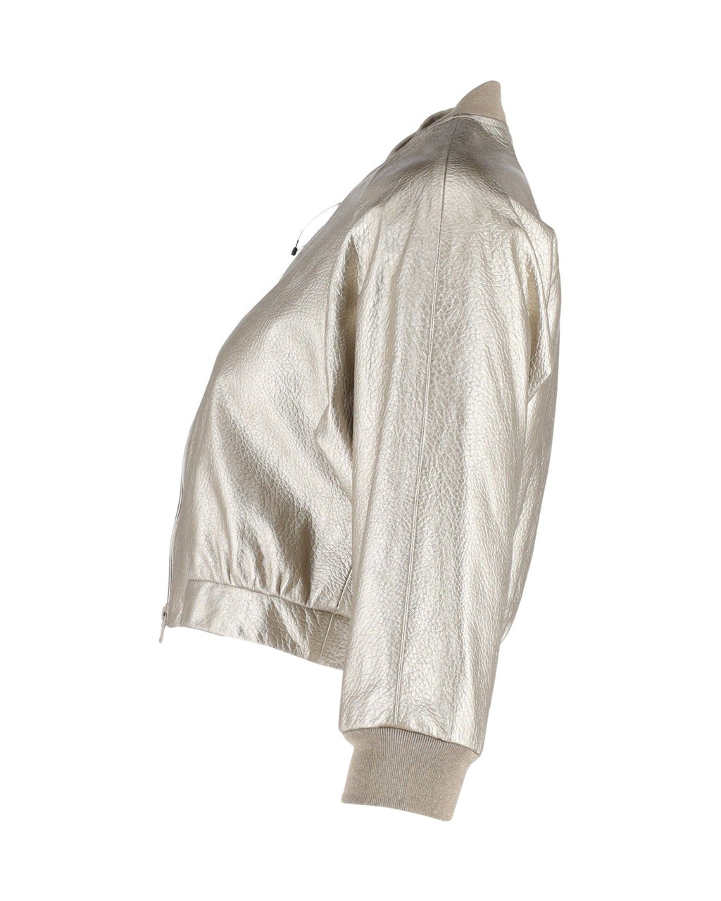 Brunello Cucinelli Cropped Bomber Jacket in Gold Leather