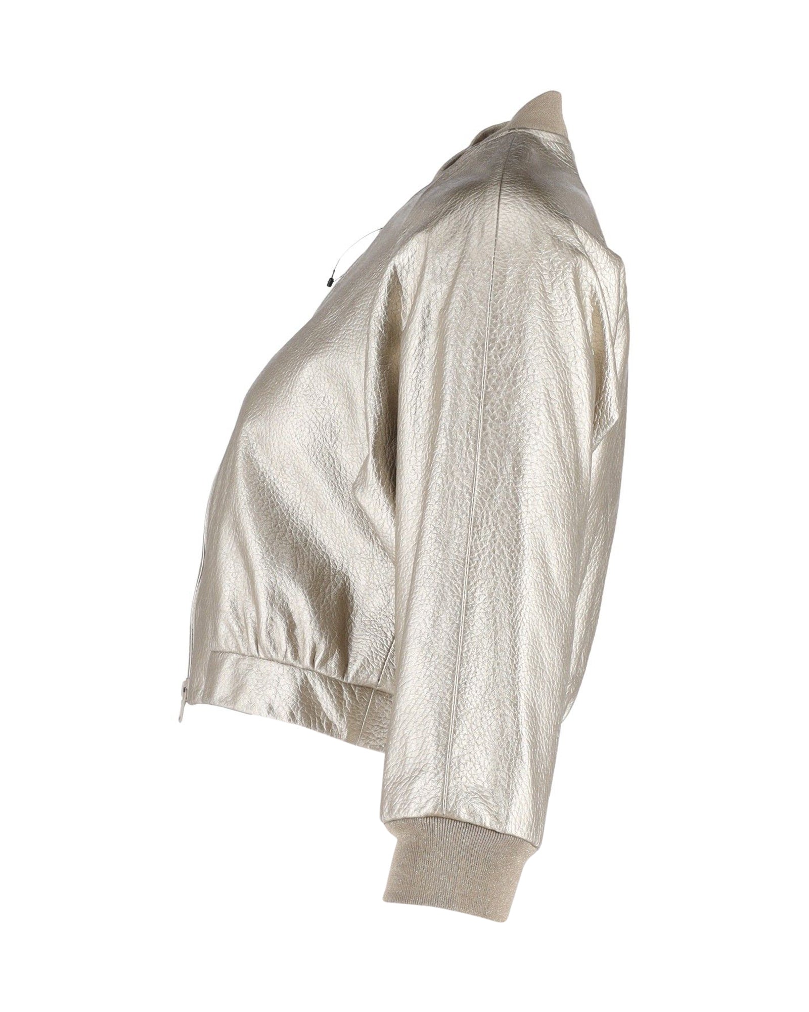 Brunello Cucinelli Cropped Bomber Jacket in Gold Leather
