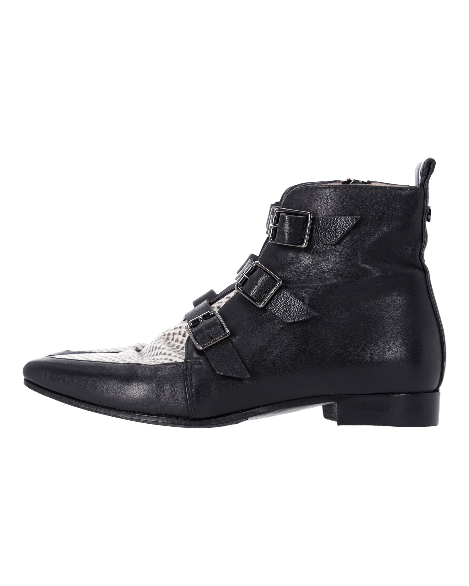 Women's Jimmy Choo Marlin Snake Print Ankle Boots in Black Leather