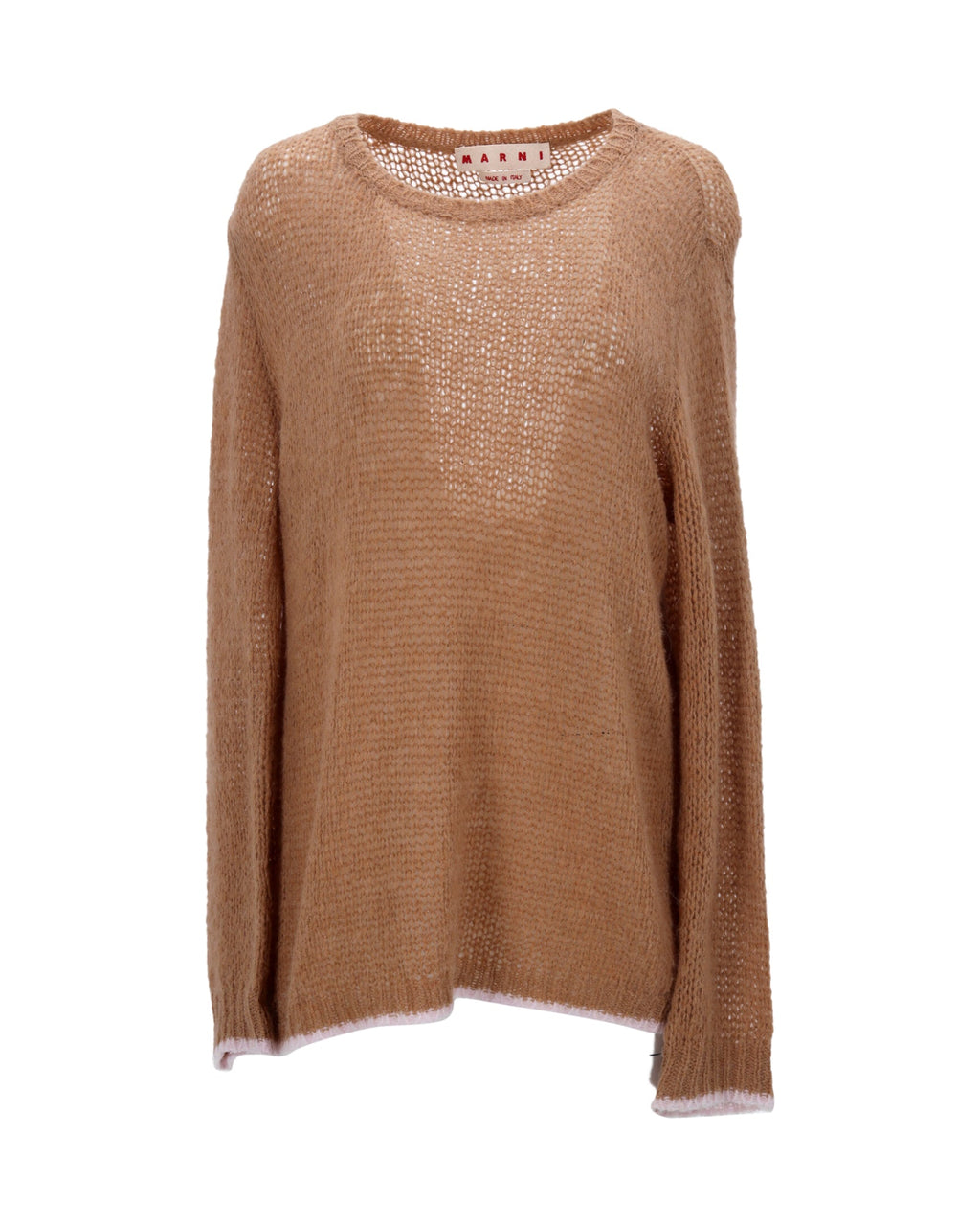 Mohair Contrasting Hem Knit Sweater in Brown Mohair