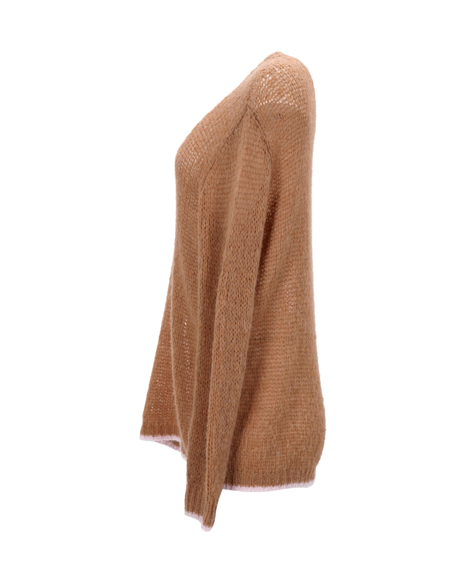 Mohair Contrasting Hem Knit Sweater in Brown Mohair