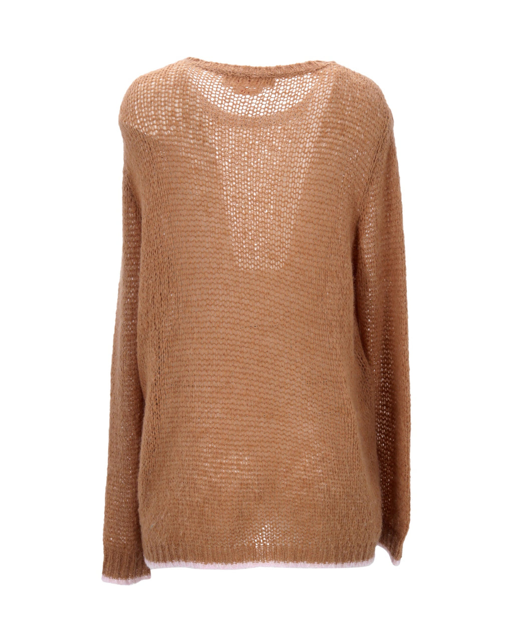 Mohair Contrasting Hem Knit Sweater in Brown Mohair