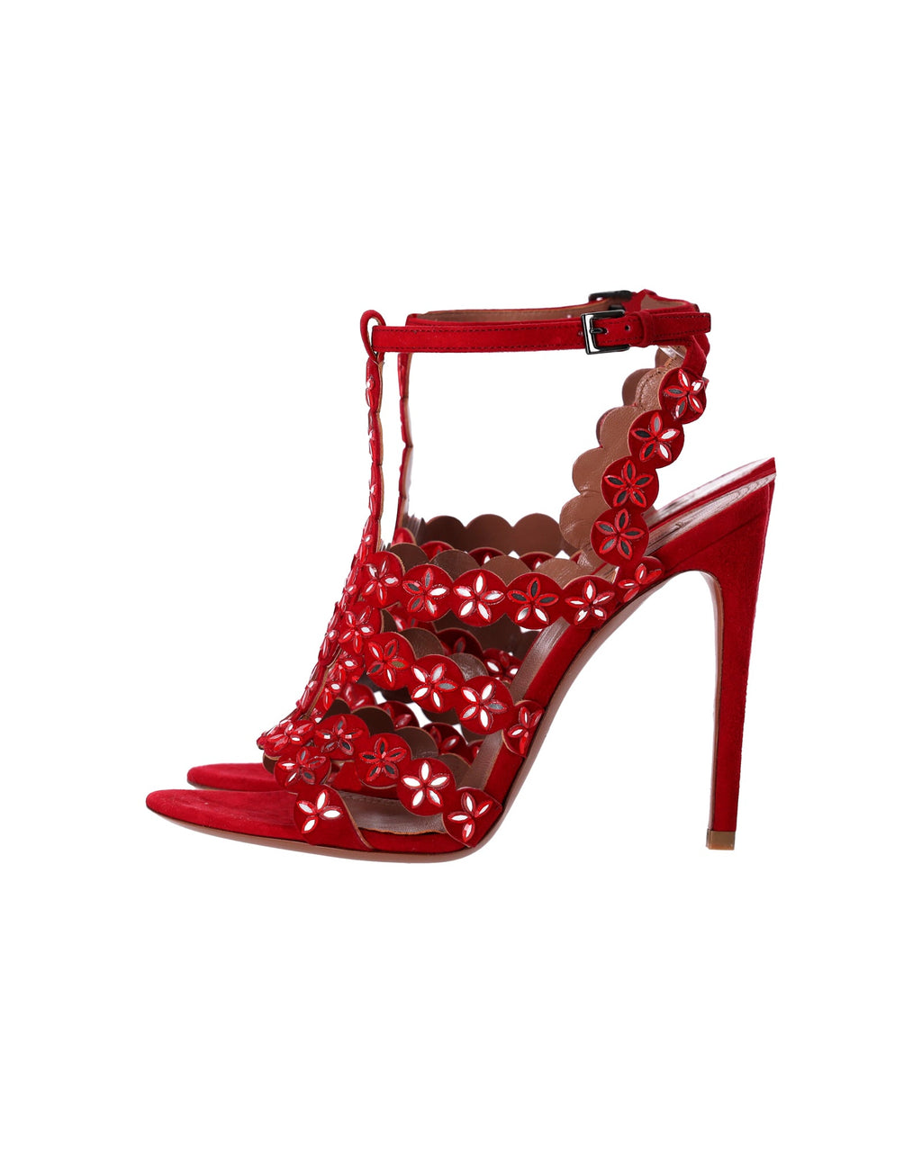 Women's Alaïa Mirror-Embellished Sandals in Red Suede