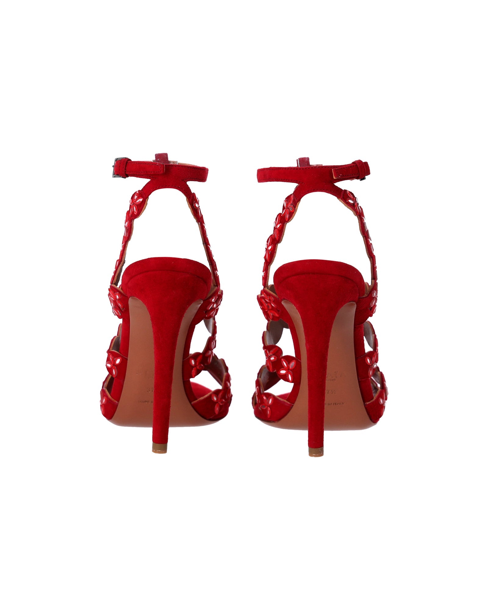 Women's Alaïa Mirror-Embellished Sandals in Red Suede
